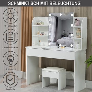 Thanaddo Schminktisch Schminktisch mit LED-Beleuchtung,Kosmetiktisch mit Hocker und Spiegel (1 Tisch mit Hocker), Breite 105 cm