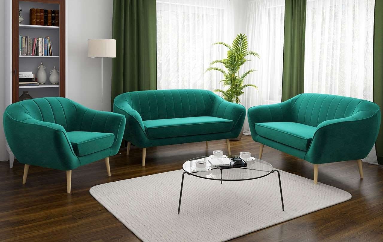 MKS Set Sofa Sessel Skandinavische Polstersofa, Deko 3 GAJA MÖBEL Dunkelgrün 3+2+1, 1, 2 Monolith Loungesofas Sofa und