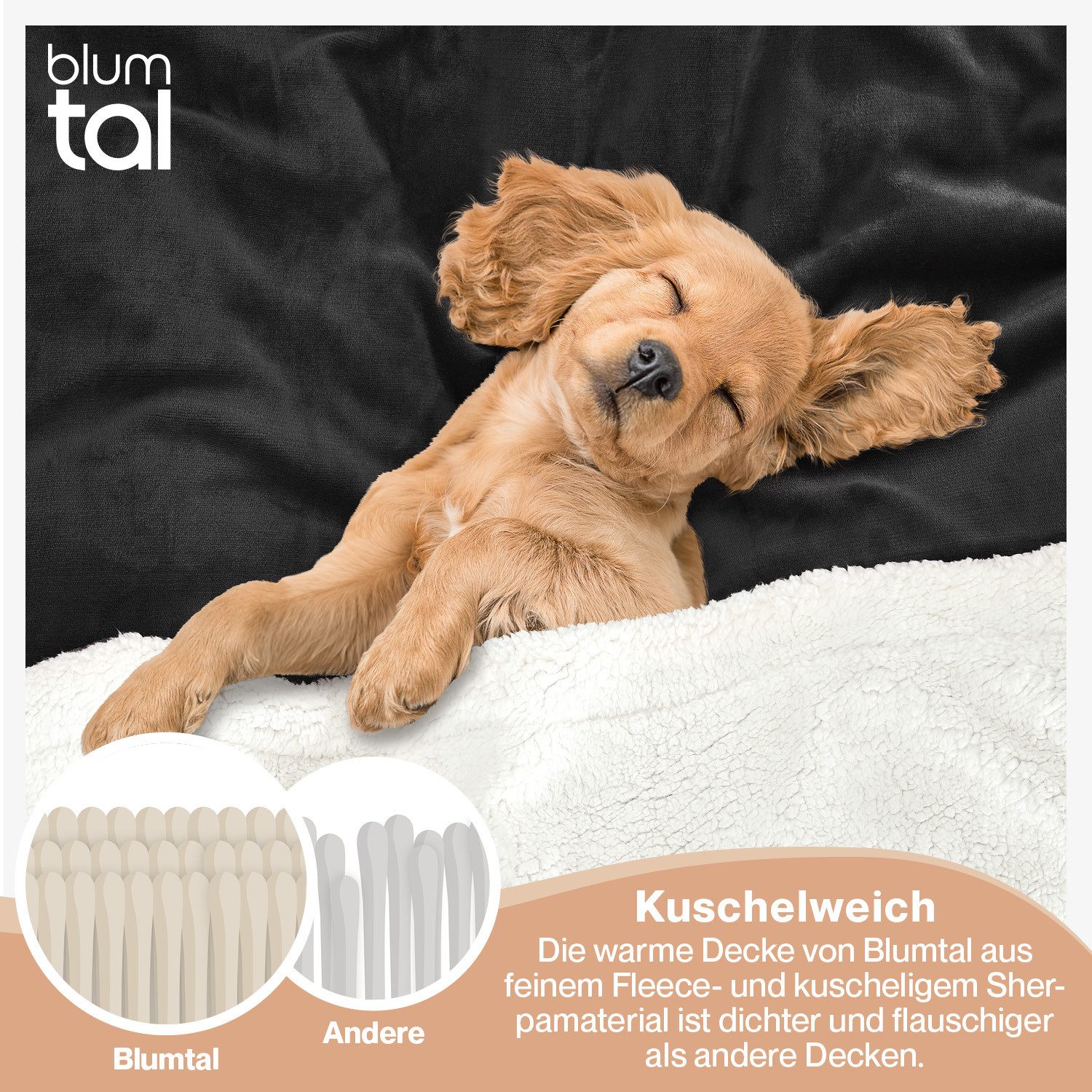 Wohndecke Premium Sherpa Kuscheldecke, Oeko-TEX Zertifiziert, Blumtal, Sofa Decke mit Dicker Sherpa-Innenseite, extra dick & wärmend – Bild 4 von 5