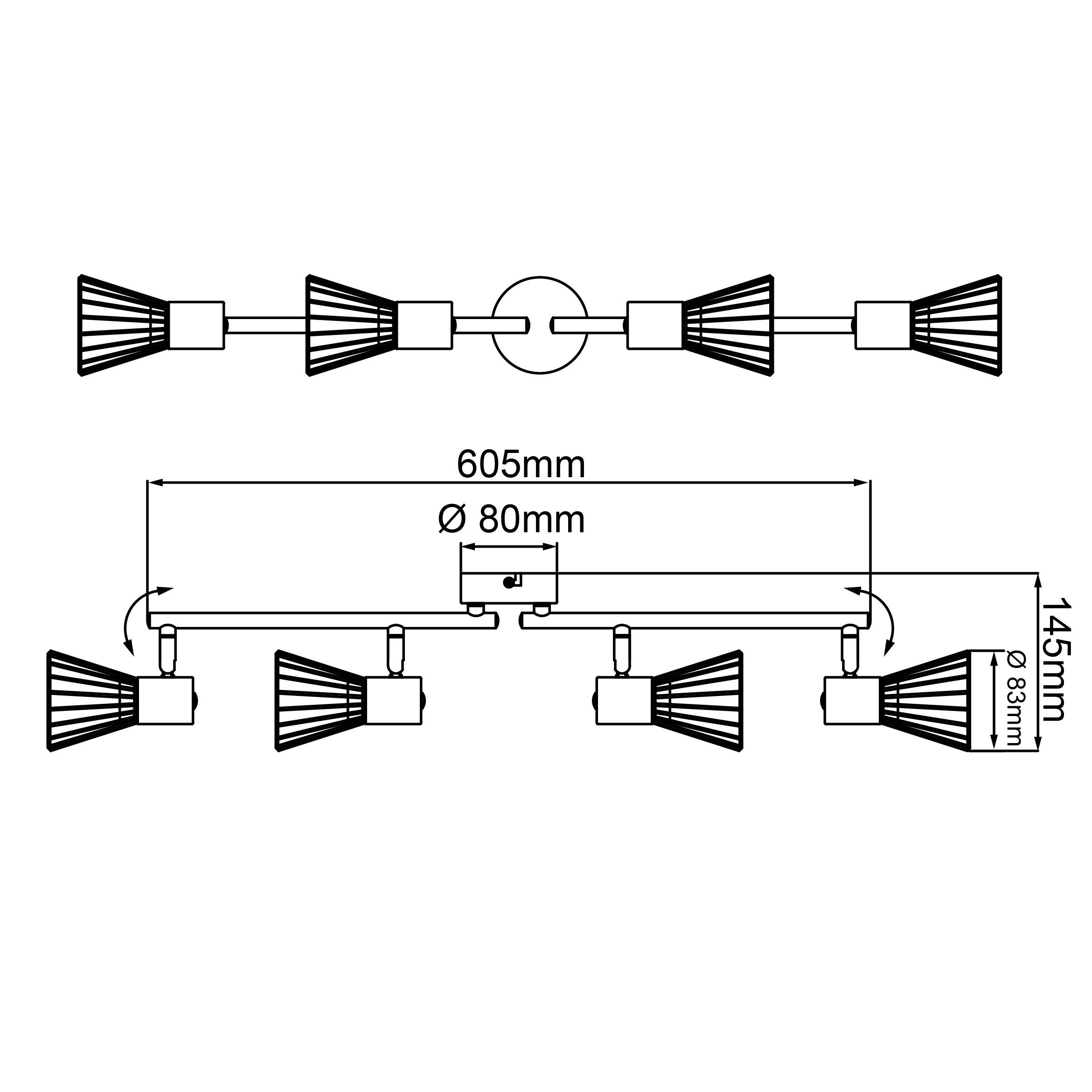 Manama Lampe D45, dunkel/schwarz matt Brilliant 4x 18W 4flg E14, Manama, Spotrohr Deckenleuchte holz