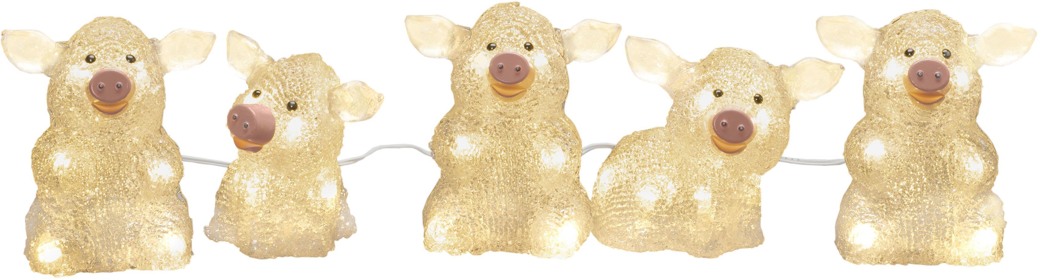 KONSTSMIDE LED-Lichterkette Schwein, 40-flammig, LED Acryl Schweine 5-er Set,  transparent, 40 warm weiße Dioden