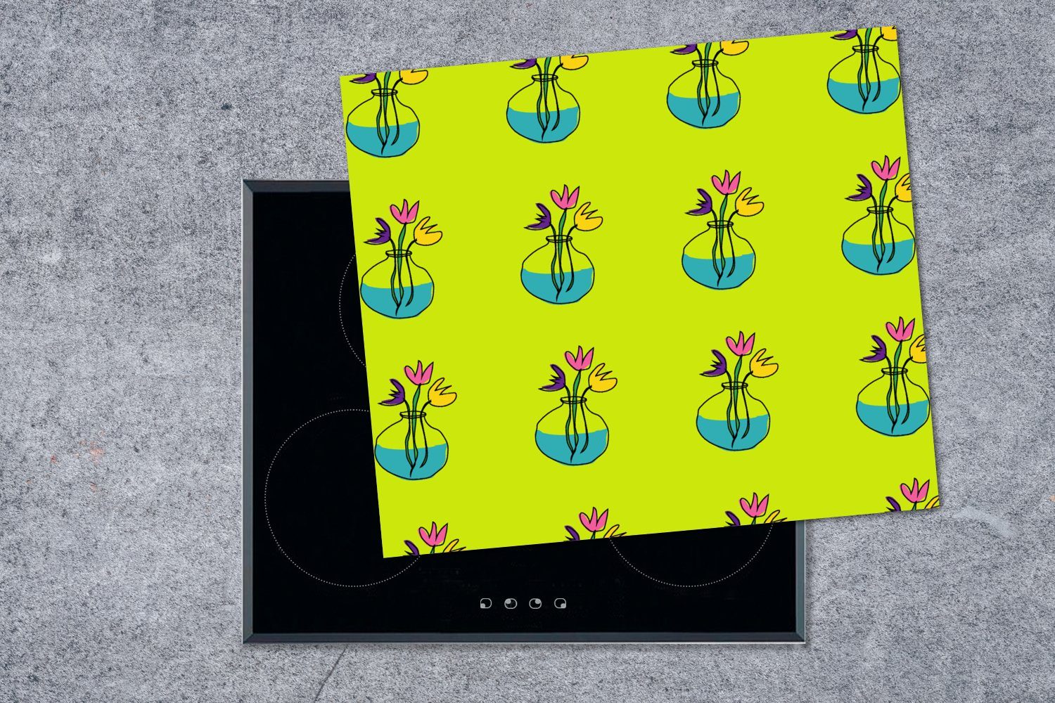 Herdblende-/Abdeckplatte nutzbar, (1 Muster, 60x52 - - Vinyl, Mobile Blumen Arbeitsfläche MuchoWow Vasen cm, tlg), Ceranfeldabdeckung