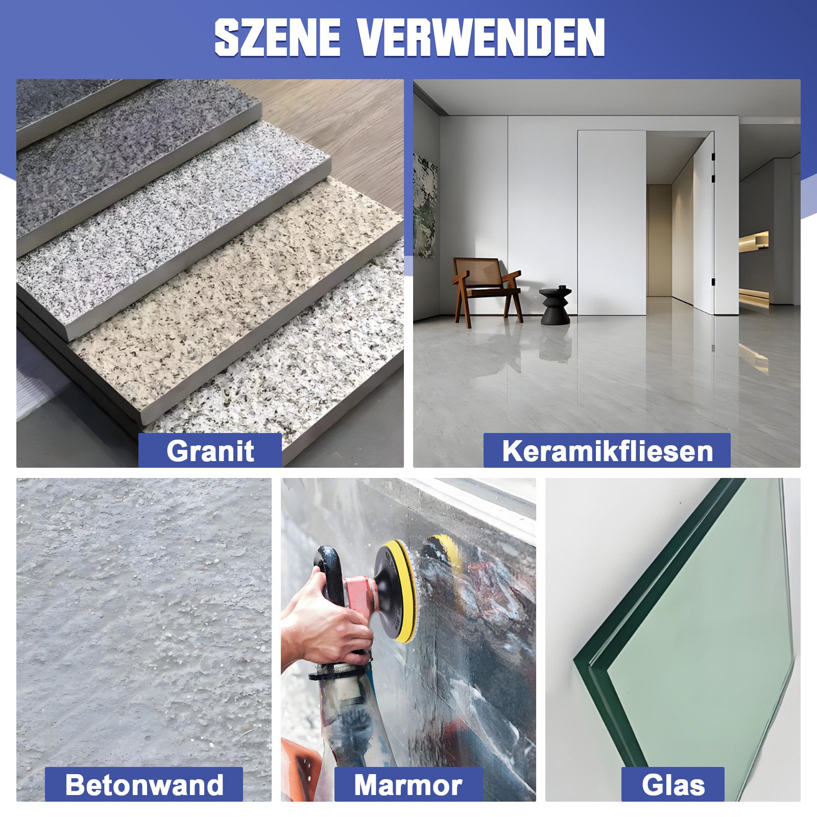 XERSEK Polishing Pad 16 Pieces M14 Diamond Polishing Discs Wet/Dry Sanding Pad Polishing Pad, Ø125mm Floor Grinder Polisher 50-10000# with Suction Pad + Drill Attachment