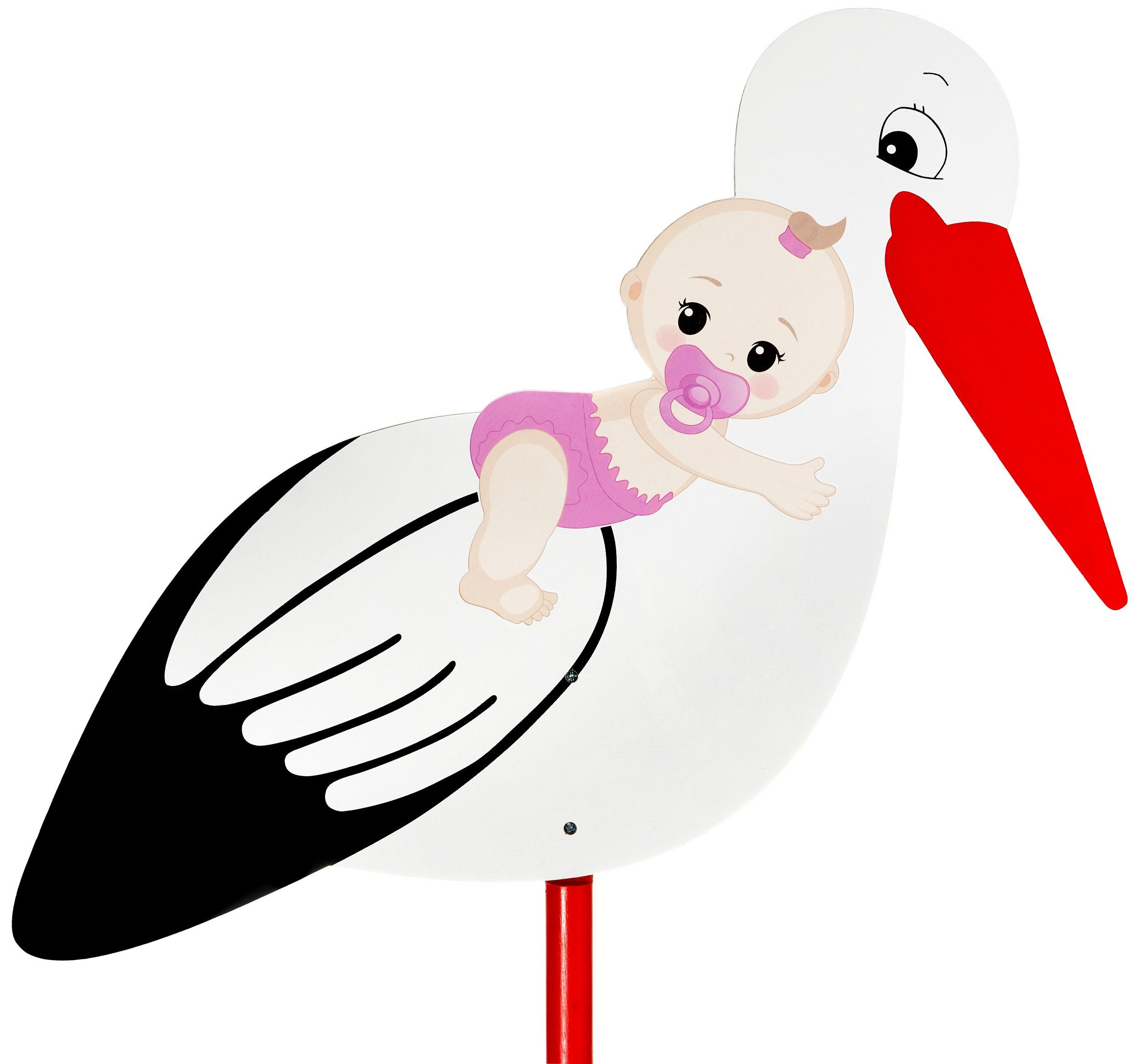 BRUBAKER Gartenstecker 100 cm großer Holz Storch mit Mädchen (1-St., Geburtsgeschenk Babystorch) Klapperstorch zum Stecken für Innen und Außen