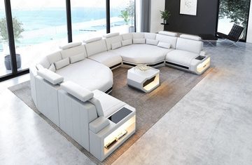 Sofa Dreams Wohnlandschaft Leder Couch Asti Sofa, Couch, XXL U Form Ledersofa mit LED, Designersofa
