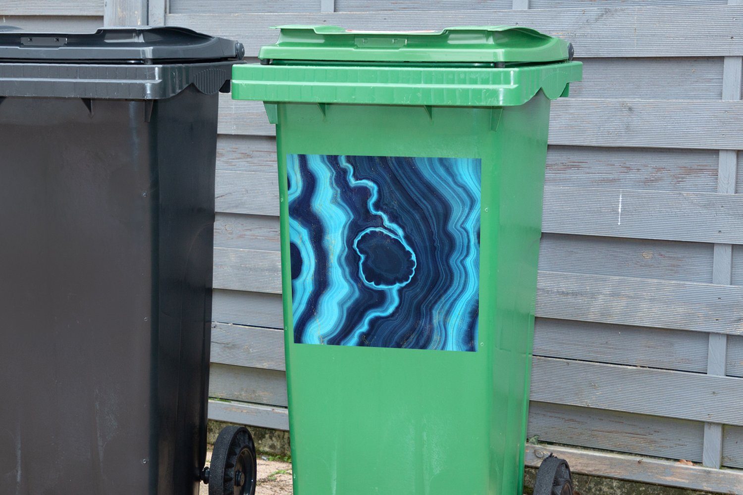 Achat Edelstein Abfalbehälter - Sticker, Neon Blau Container, (1 St), Wandsticker MuchoWow - Mülleimer-aufkleber, - Mülltonne,