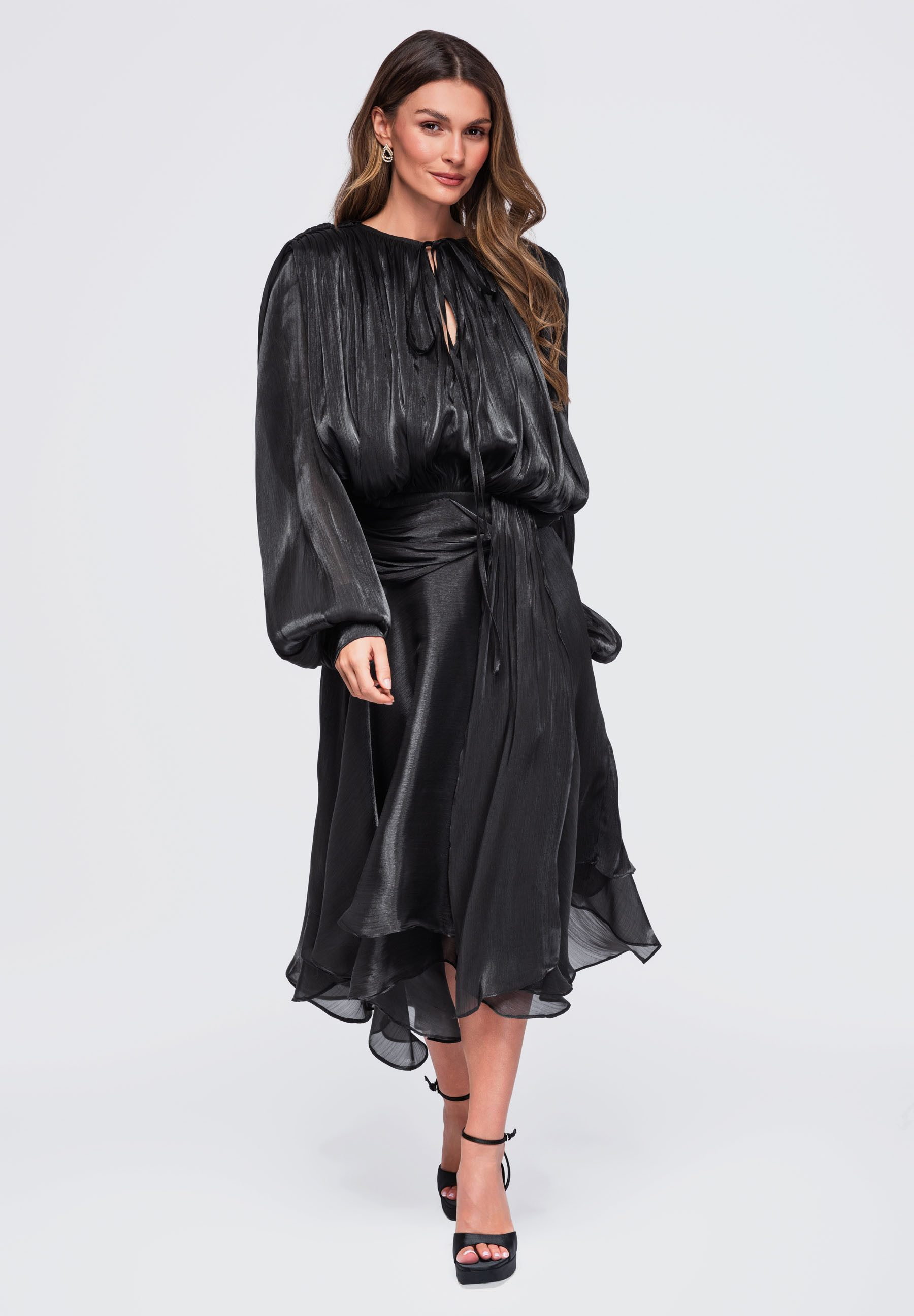 OMBRE Midikleid Damen Midikleid mit fließendem Schnitt und asymmetrischem Saum (kein Set, 1-tlg) in Unifarbe