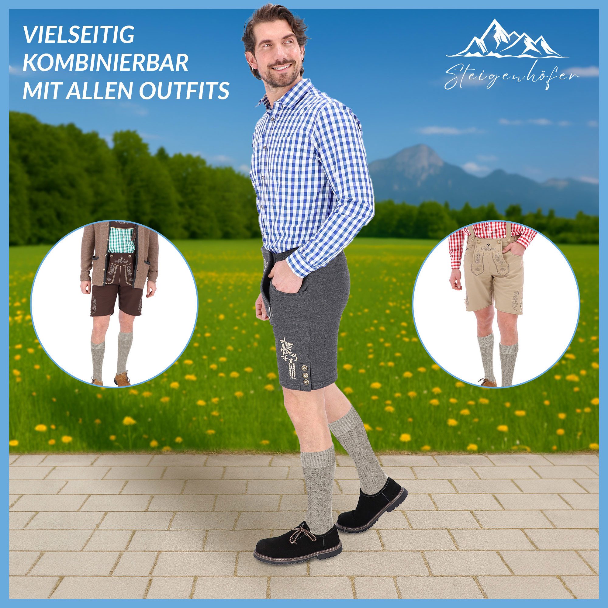 Steigenhöfer Manufaktur Trachtensocken für Herren und Damen – Socken mit Zopfmuster und Edelweißanstecker Oktoberfest Strümpfe aus Baumwolle für Männer & Frauen