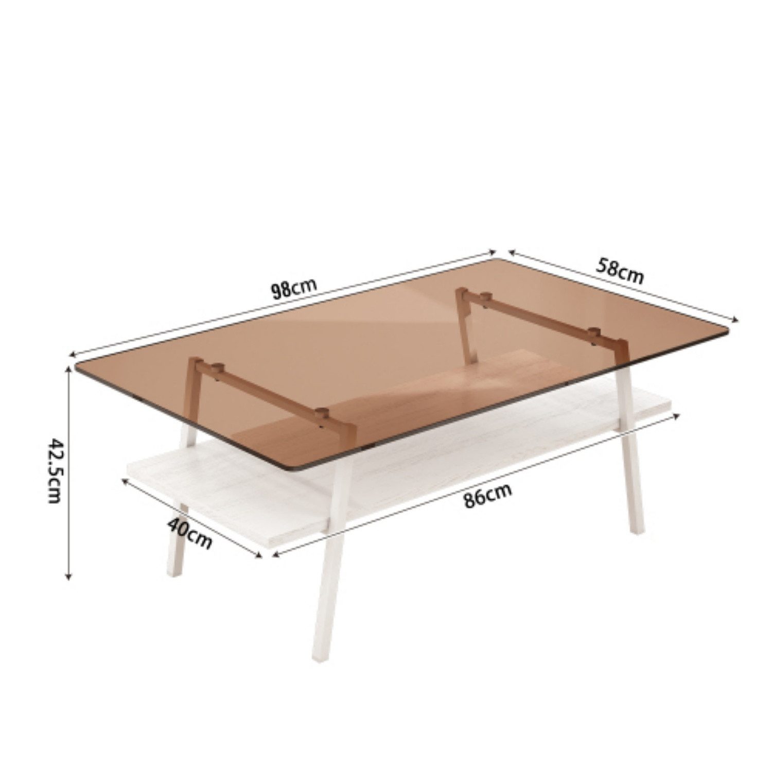 ANYSUN Couchtisch Gehärtete Glasplatte, mit Ablage, rechteckig, fürs Wohnzimmer (1-teilig), Stabile Metallbeine, pflegeleicht & schnell montiert, 98x58x42,5 cm