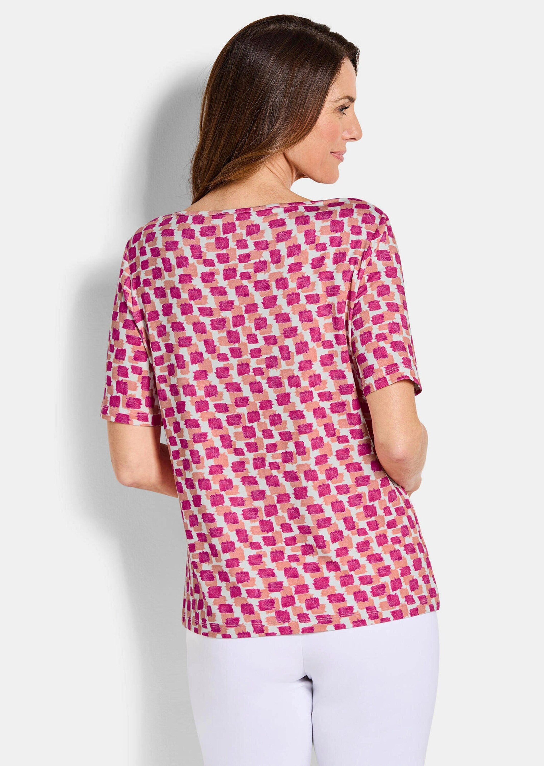 GOLDNER T-Shirt Stilvolles Shirt-Duo mit Muster-Mix Viskoseshirt mit U-Boot-Ausschnitt und Halbarm