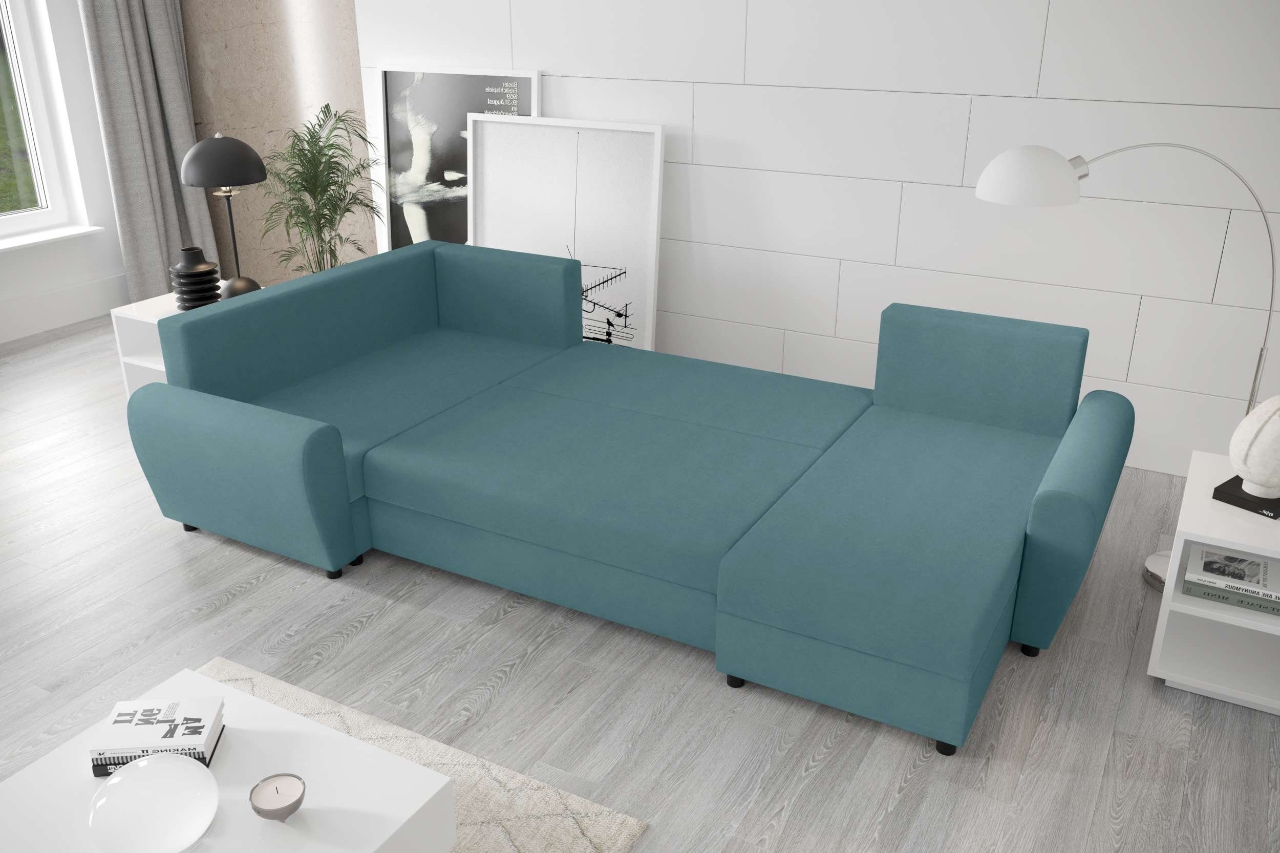 mit Wohnlandschaft mit Bettkasten, Modern Stylefy Sitzkomfort, Design Sofa, Eckcouch, Bettfunktion, U-Form, Haven,