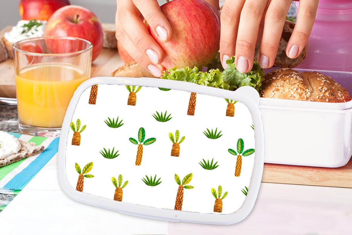 MuchoWow Lunchbox Jungs Erwachsene, für Kunststoff, (2-tlg), und Brotbox Baum, Dschungel Mädchen Brotdose, und für - weiß Gras - Kinder