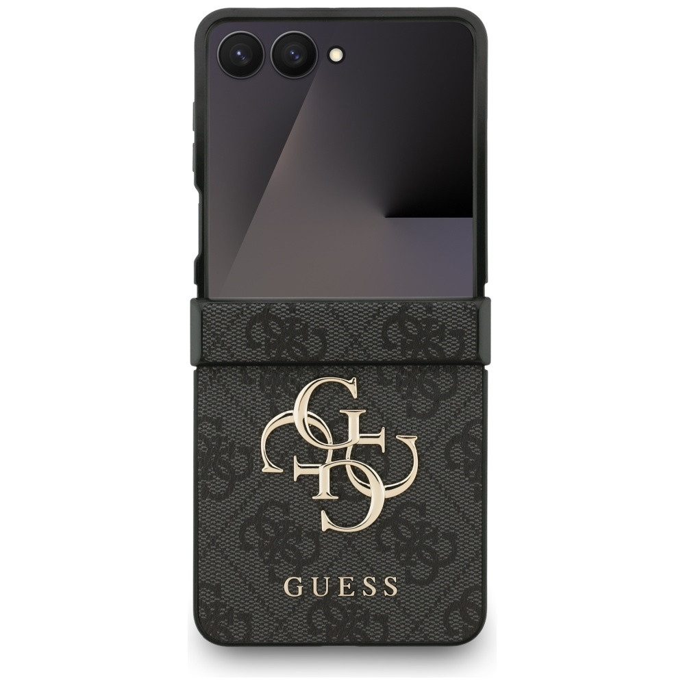Guess Handyhülle Galaxy Z Flip7 Muster Kunstleder grau Big Logo goldfarben 6,9 Zoll, Kantenschutz