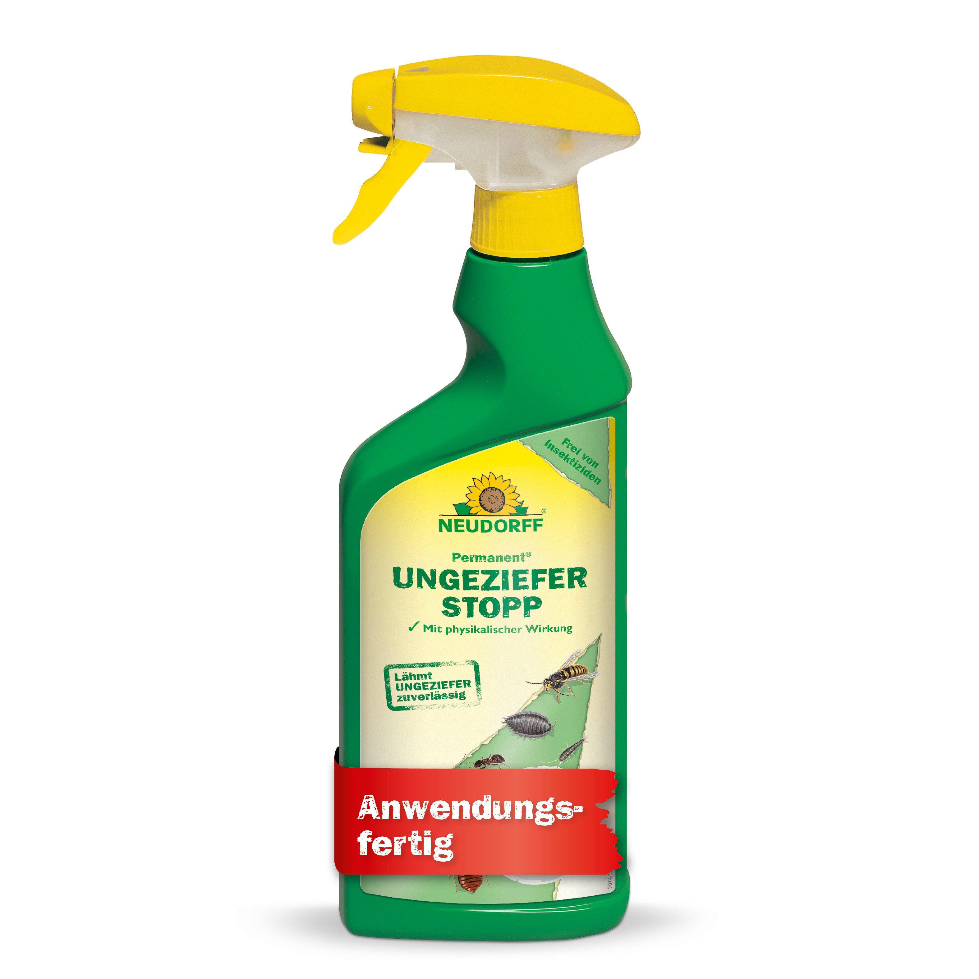 Neudorff Insektenspray Permanent UngezieferStopp 500 ml - lähmt Ungeziefer bei Kontakt, 0.5 l, Anwendungsfertiges Ungezieferspray ohne Insektizide, Physikalische Kontaktwirkung gegen fliegendes & kriechendes Ungeziefer, Physikalische Wirkung durch pflanzliches Polymer ohne Insektizide