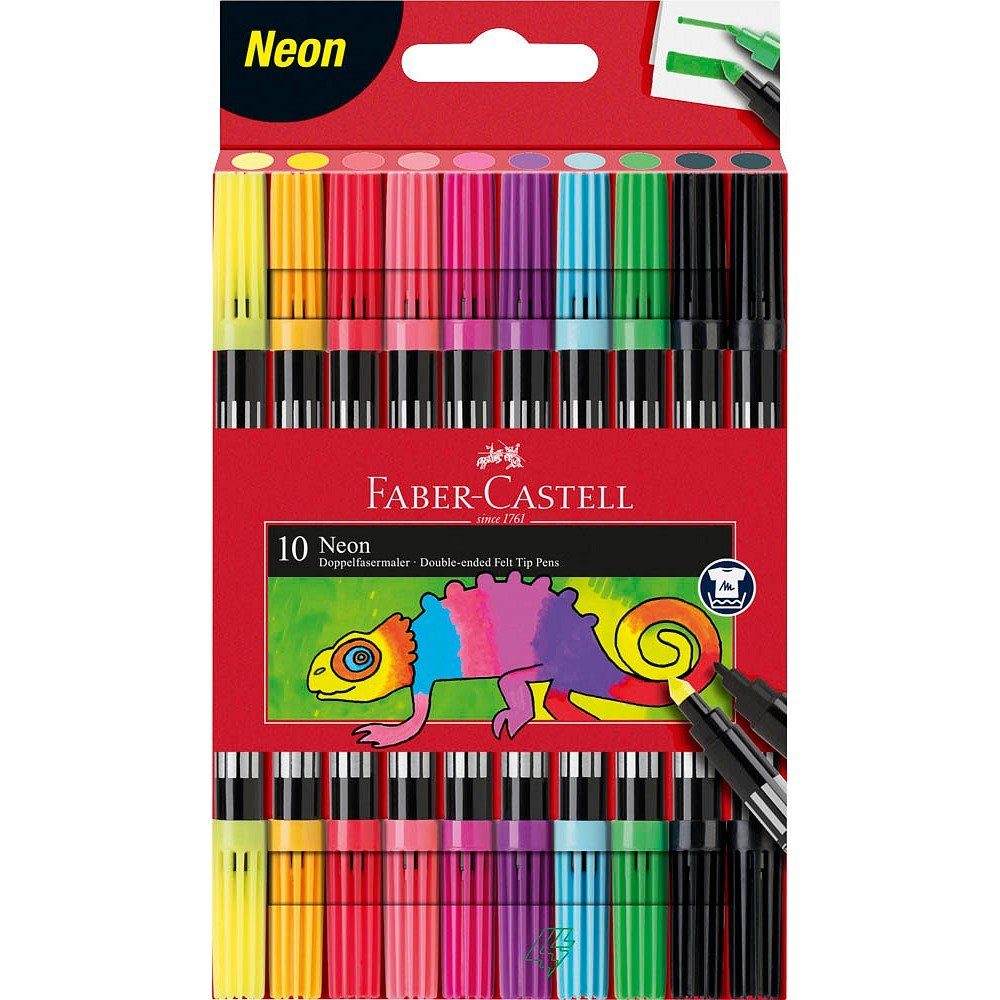 Faber-Castell Filzstift 10 Filzstifte NEON Doppelender fein & breit farbsortiert