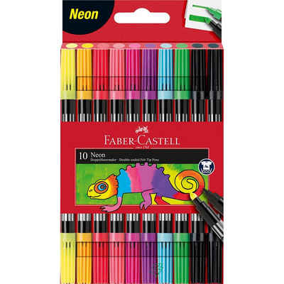 Faber-Castell Filzstift 10 Filzstifte NEON Doppelender fein & breit farbsortiert