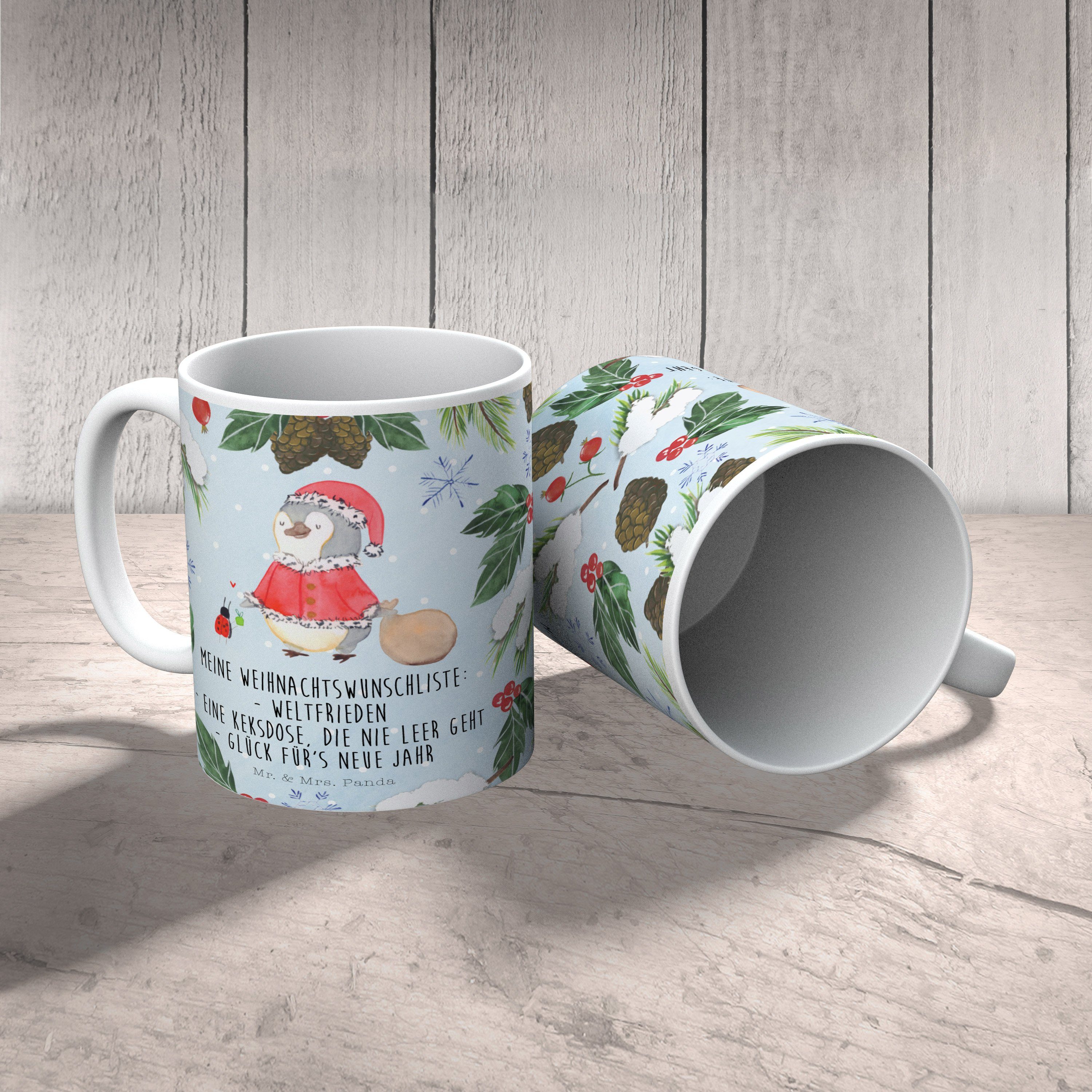 Nikolaus - Pinguin Tasse Weiß & Teetasse, Keramik Geschenk, Mr. Weihnachten, Tasse, - Panda Mrs. Büro