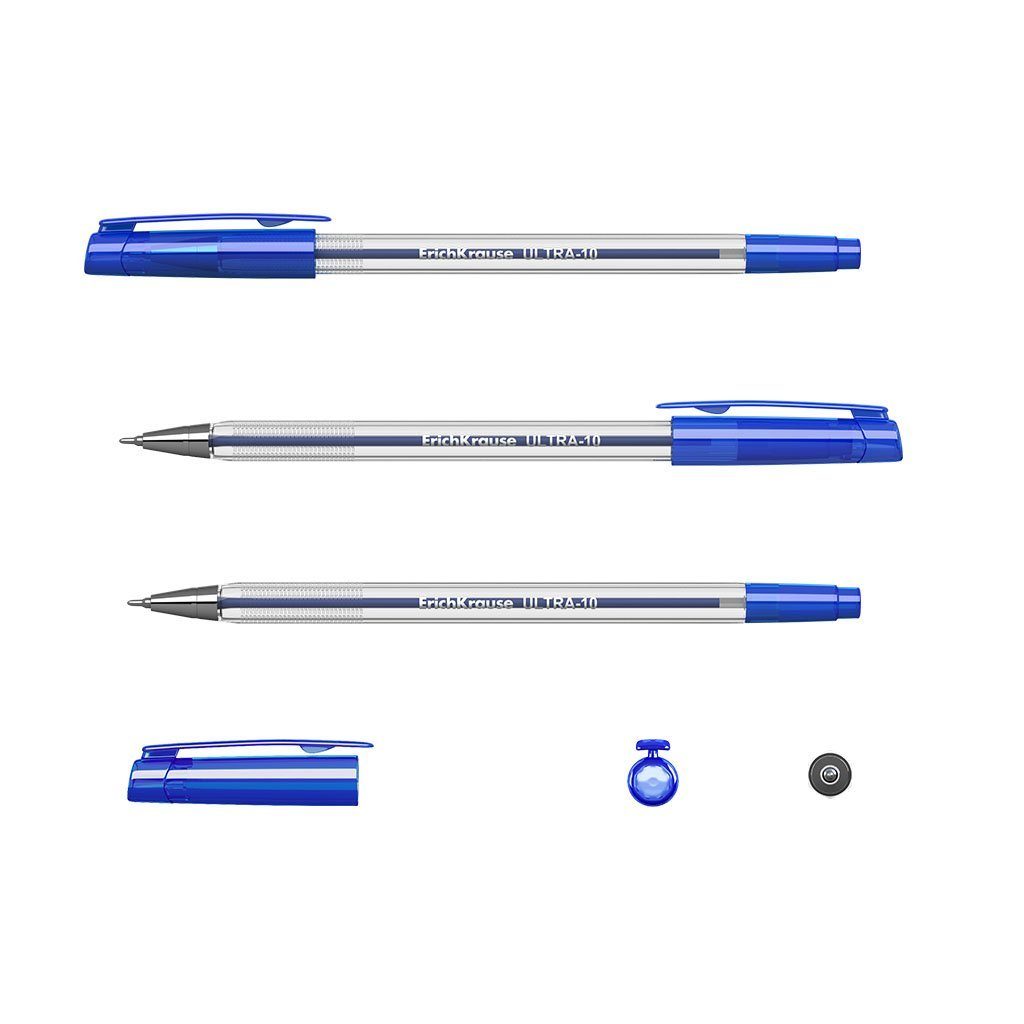 Erich Krause Kugelschreiber, Kugelschreiber ULTRA-10 Klar Stick  Metallspitze 12er Pack Tinte Blau