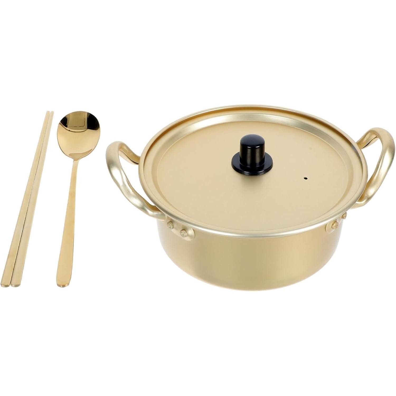 LuxusKollektion Kochtopf Koreanischer Ramen Nudeltopf mit Stäbchen und Löffel Aluminium