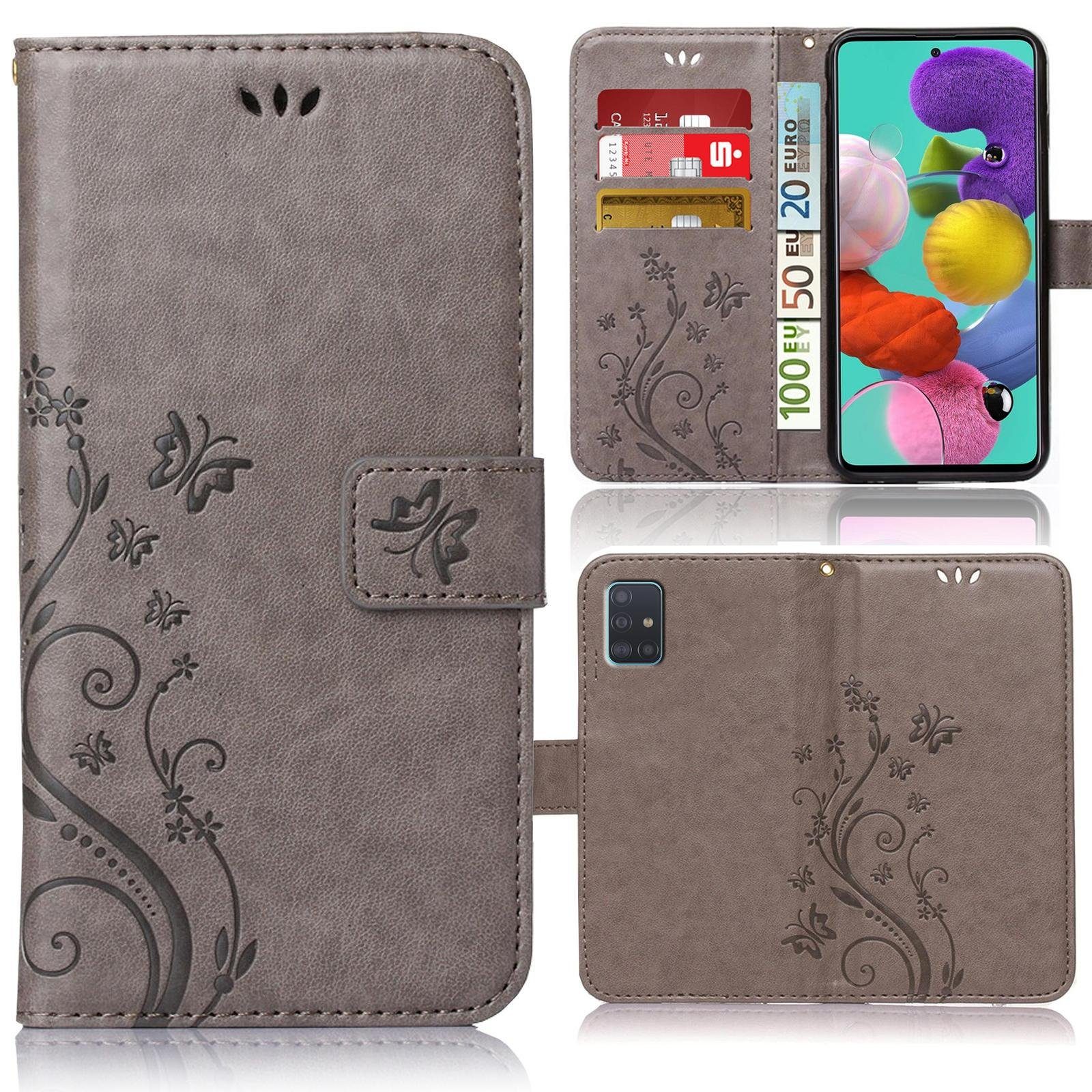 Numerva Handyhülle Bookstyle Flower Handytasche Schutzhülle für Samsung Galaxy A51, Klapphülle Flip Cover mit Blumenmuster