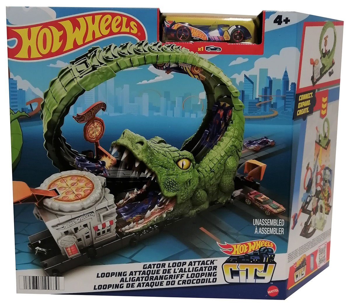 Mattel® Spielzeug-Rennwagen Mattel HKX39 Hot Wheels City Krokodil Attacke Rennbahn Rennstrecke ink