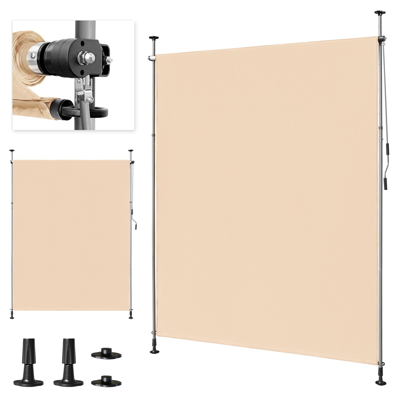 LALAHO Senkrechtmarkise Klemmmarkise Außen Balkon Sonnenschutz Klemm-Markisen Sichtschutzrollo Terrasse Garten Wetterfest mit Handkurbel