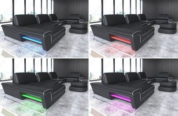 Sofa Dreams Ecksofa Polstersofa Stoff Couch Bari L Form Stoffsofa, Mikrofaser, mit LED, Stauraum, USB_Anschluss, Stauraum, Designersofa