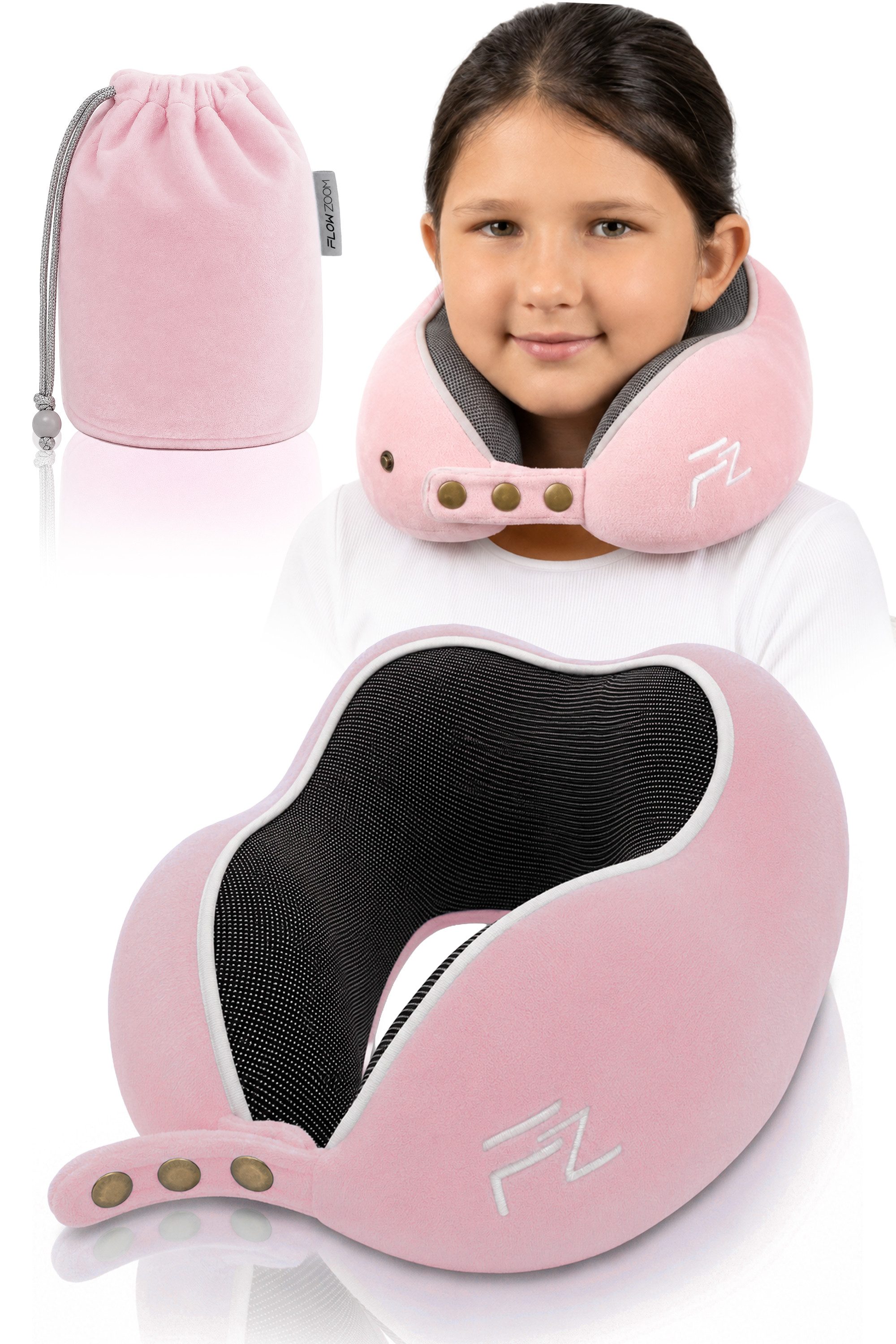 FLOWZOOM Nackenhörnchen COMFY KIDS Nackenkissen Kinder – Reisekissen Memory-Schaum, Kinder-Reisekissen Memory-Foam - Nackenhörnchen Kinder