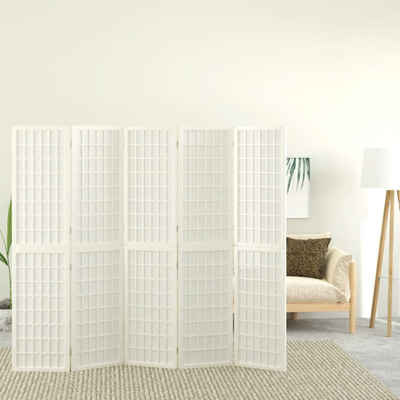 vidaXL Raumteiler 5-tlg. Paravent Japanischer Stil Faltbar 200x170 cm Weiß, 1-tlg.