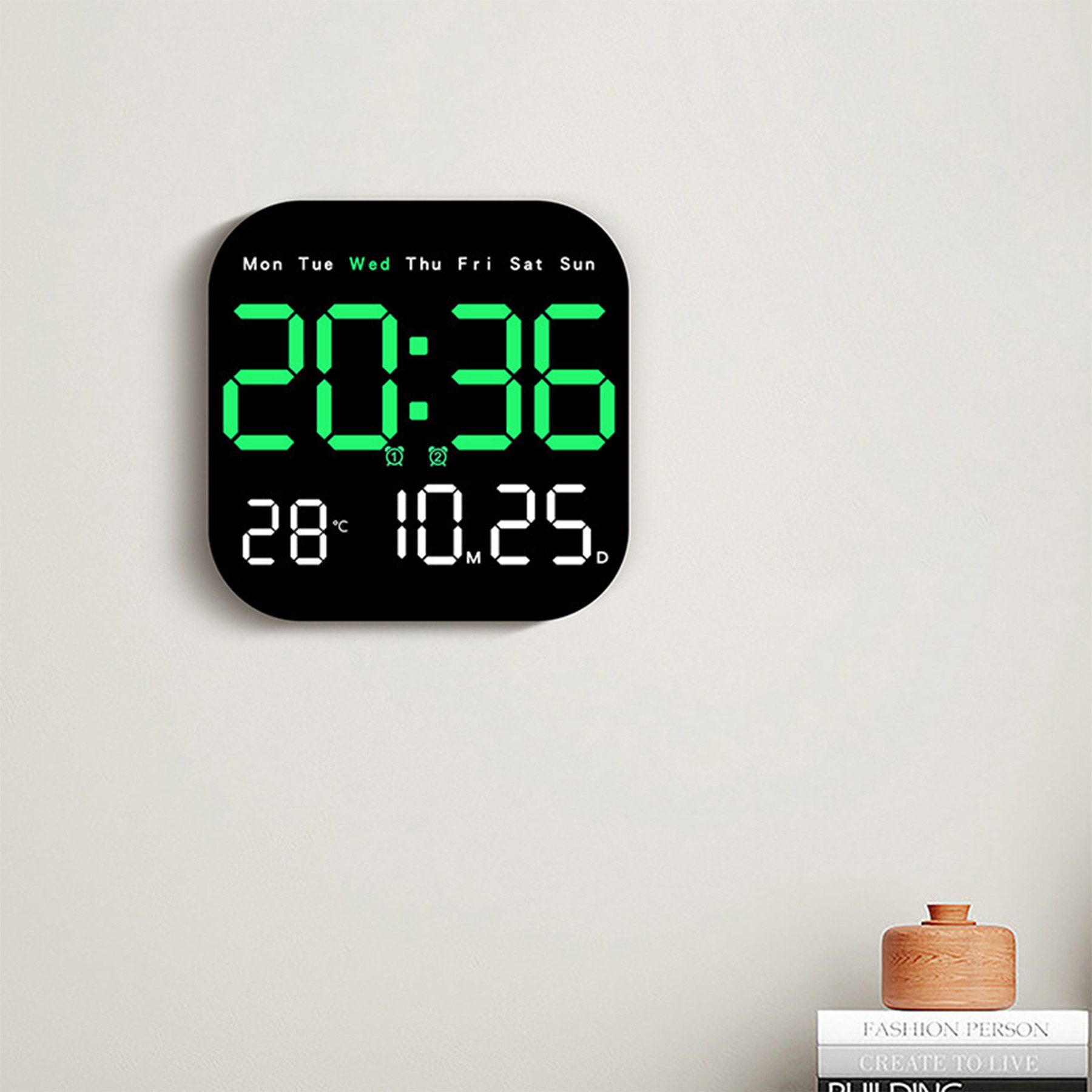 Senmudi Uhr Große LED Digitaluhr mit Anzeige für Zeit, Luftfeuchtigkeit,Temperatur (mit Fernbedienung für Dekor Wohnzimmer Büro Fitnessstudio)