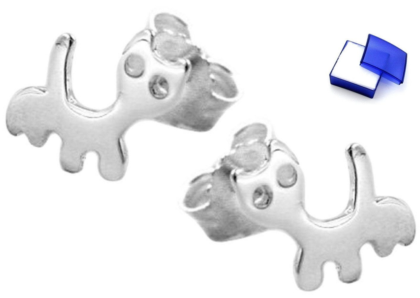Paar Ohrstecker Ohrringe Katze 925 Silber glänzend 6 x 6,5 mm inkl. Schmuckbox