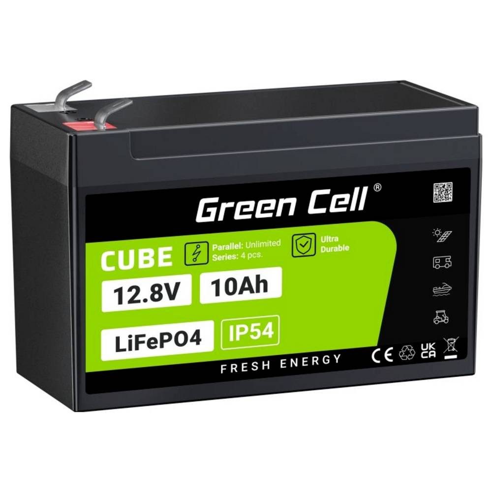 Green Cell Akku 10Ah 12.8V 128Wh Lithium-Eisen-Phosphat Batterie GC-LFPGC12V10AH Akku, Flachstecker