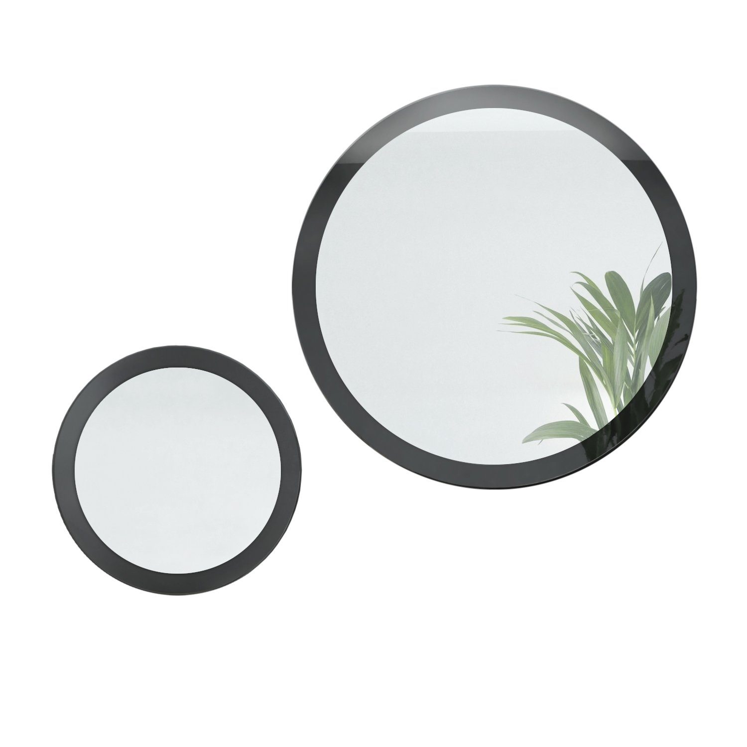 und MDF-Rahmen), für Flur Durchmesser) Vladon (2 Spiegel, dekorative mit Globe cm in 80 Schwarz Wohnzimmer Hochglanz runde Wandspiegel (50 und