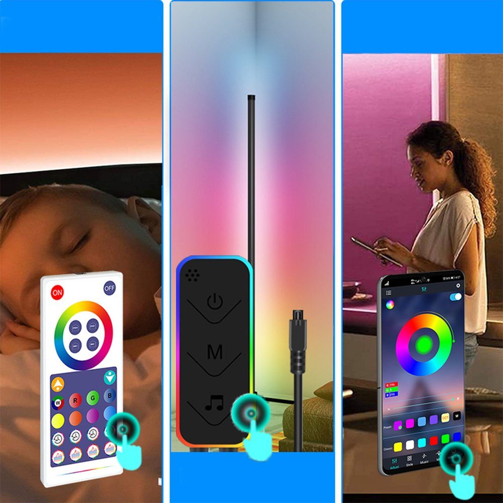 Smart Fernbedienung Farbwechsel,mit RGB, integriert, Stehlampe Stehleuchte,Atmosphärische App,16 Standleuchte Wohnzimmer,Dimmbar Tageslichtweiß, Stehlampe Bluetooth mit Mehrfarbig, Farben, fest Ecklampe,Stehleuchten,Stimmungslampe,Lichtsaeule,Ambienteleuchte,Ecklampe,Corner Musik-Sync, Beleuchtung XERSEK LED LED und RGB Millionen LED