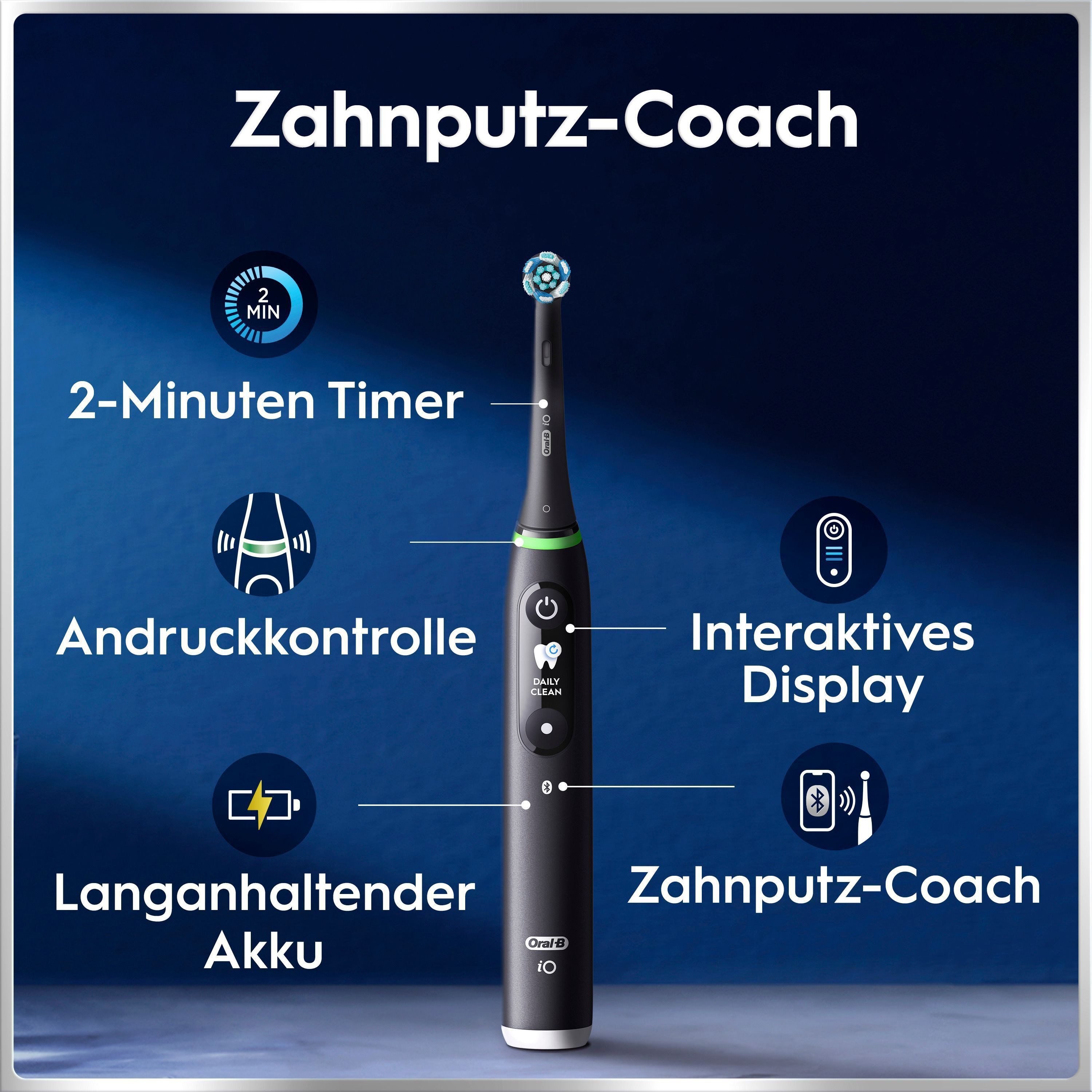 Oral-B Elektrische Zahnbürste iO 6, Aufsteckbürsten: 2 St., mit Magnet-Technologie, Display, 5 Putzmodi, Reiseetui – Bild 4 von 5