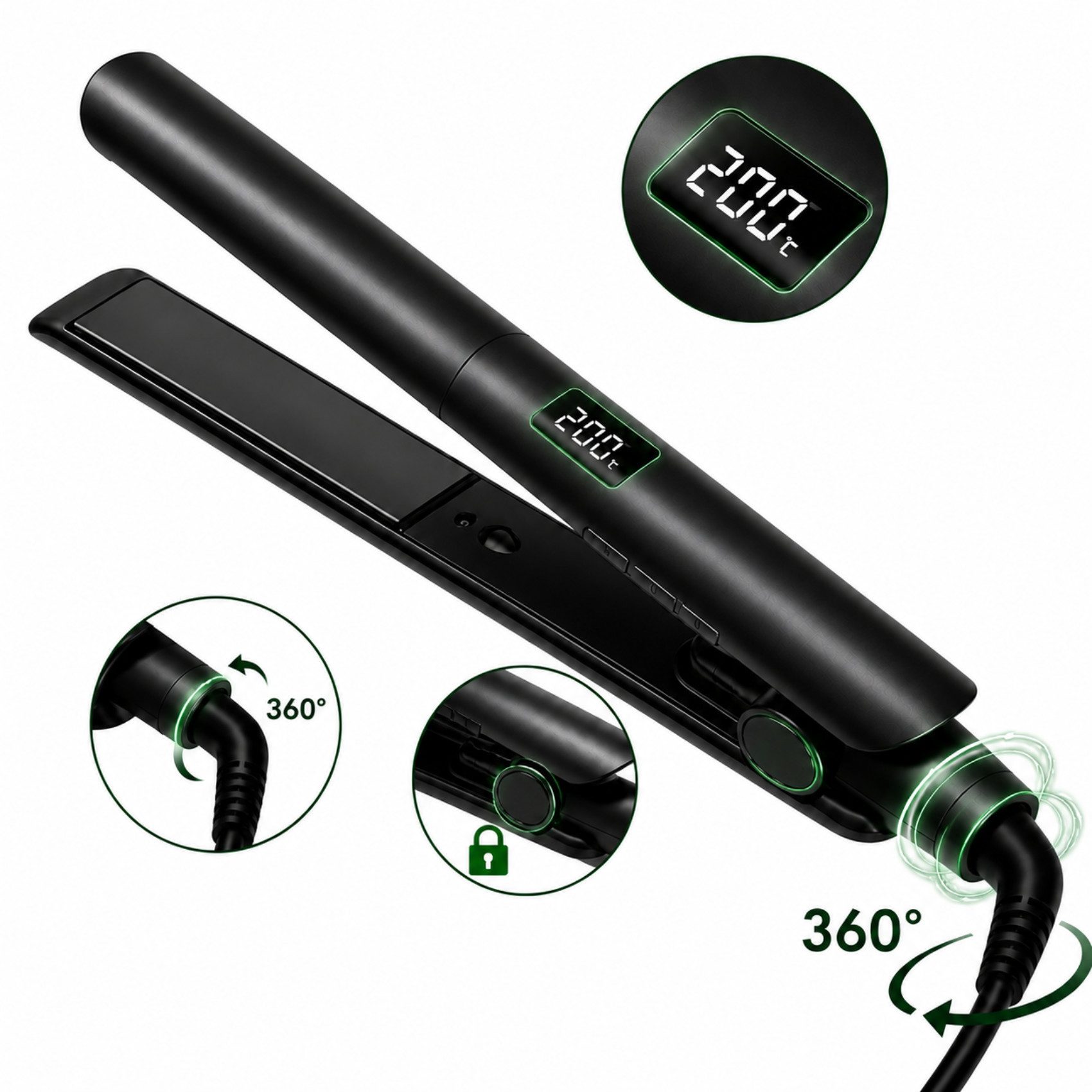 Fyrove Glätteisen Haarglätter mit LCD-Display, 4 Temperaturstufen 140–200°C Keramik-Haarglätter mit Auto-Off, 360° Drehkabel, Styling-Tool für glattes Haar, Reise-Glätteisen, Geschenk für Weihnachten & Geburtstag