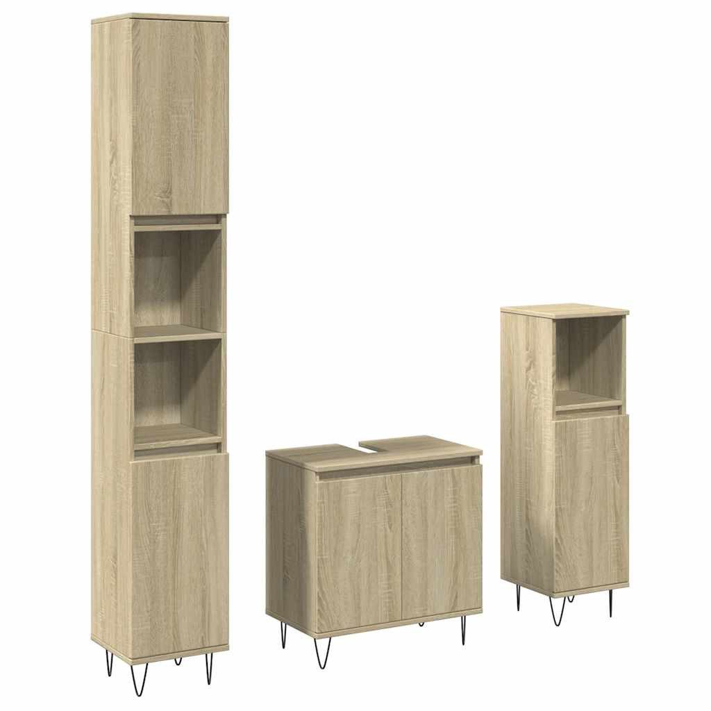 vidaXL Badezimmer-Set 3-tlg. Badmöbel-Set Sonoma-Eiche Holzwerkstoff, (1-St günstig online kaufen