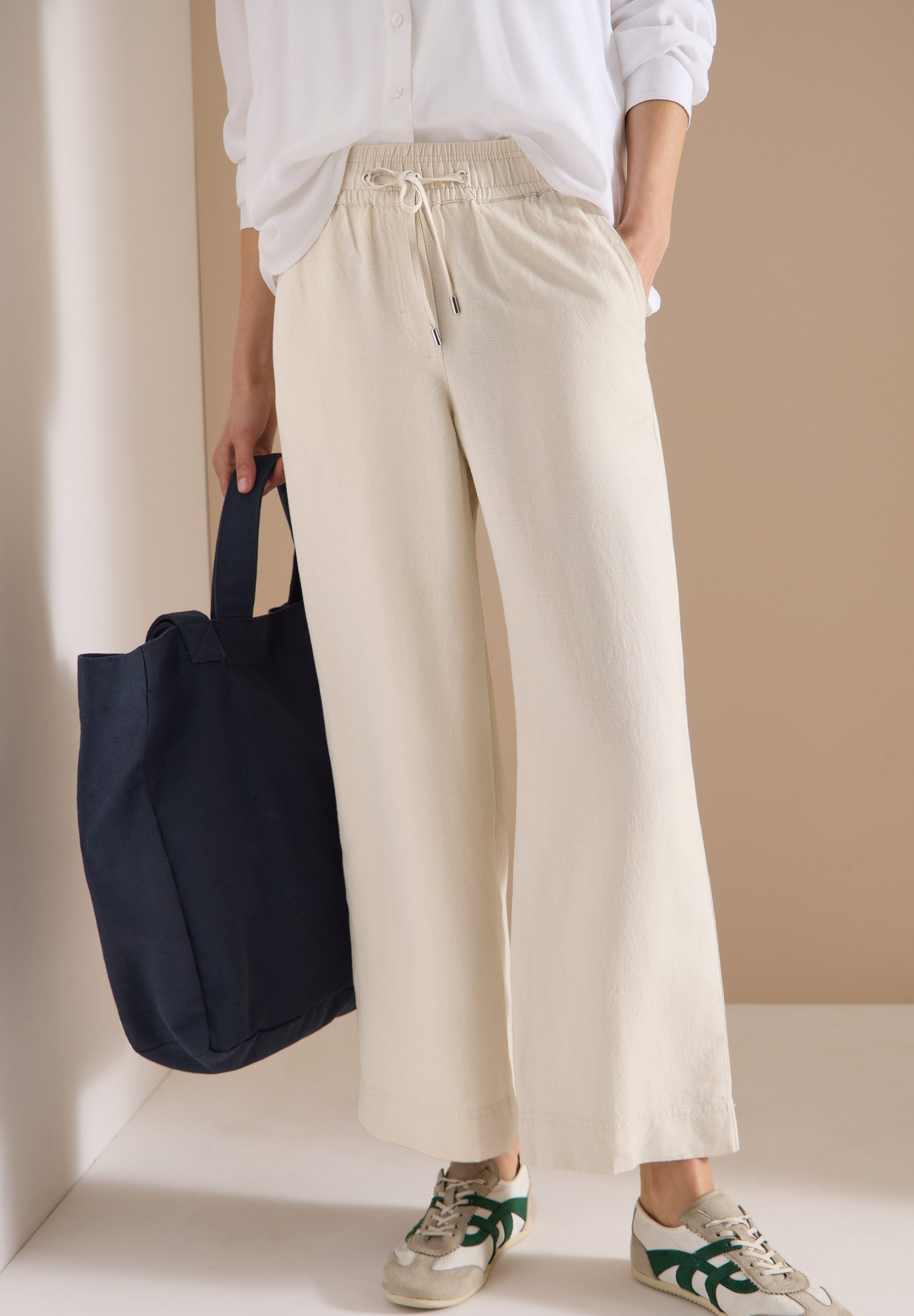 CECIL Schlupfhose High Waist Wide Leg Hose aus Leinenmix