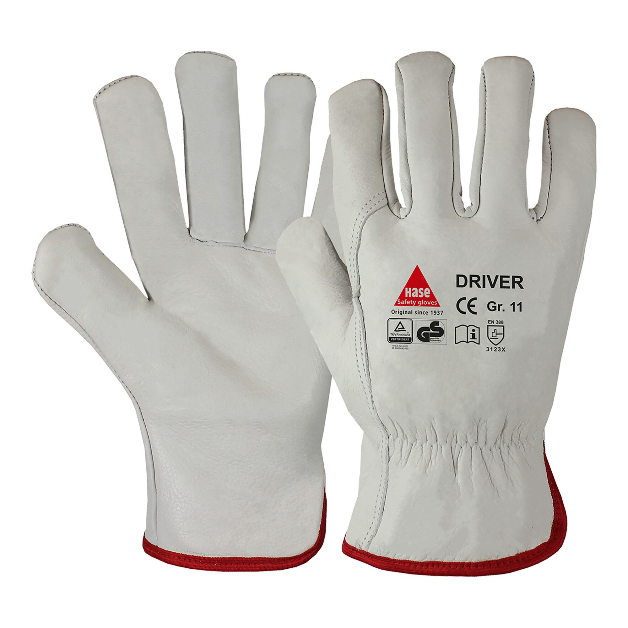 Hase Montage-Handschuhe Hase Arbeitshandschuhe Driver Natur Größe 11, Rindnappaleder 12 Stk
