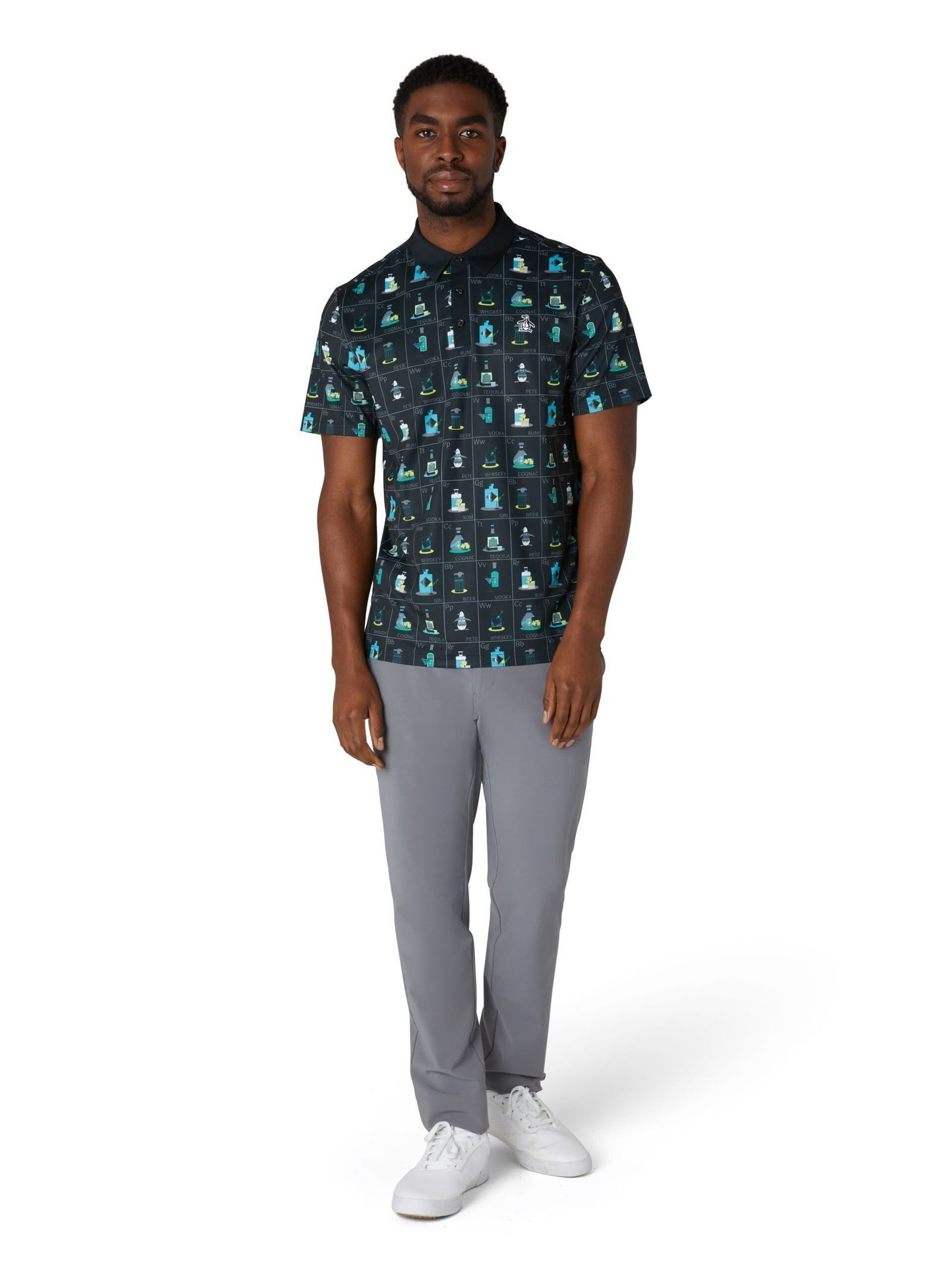 Original Penguin Poloshirt Penguin Pete's Flash Cards Print Golf Polo Herren KAVIAR S (1-tlg) Feuchtigkeitsableitend
