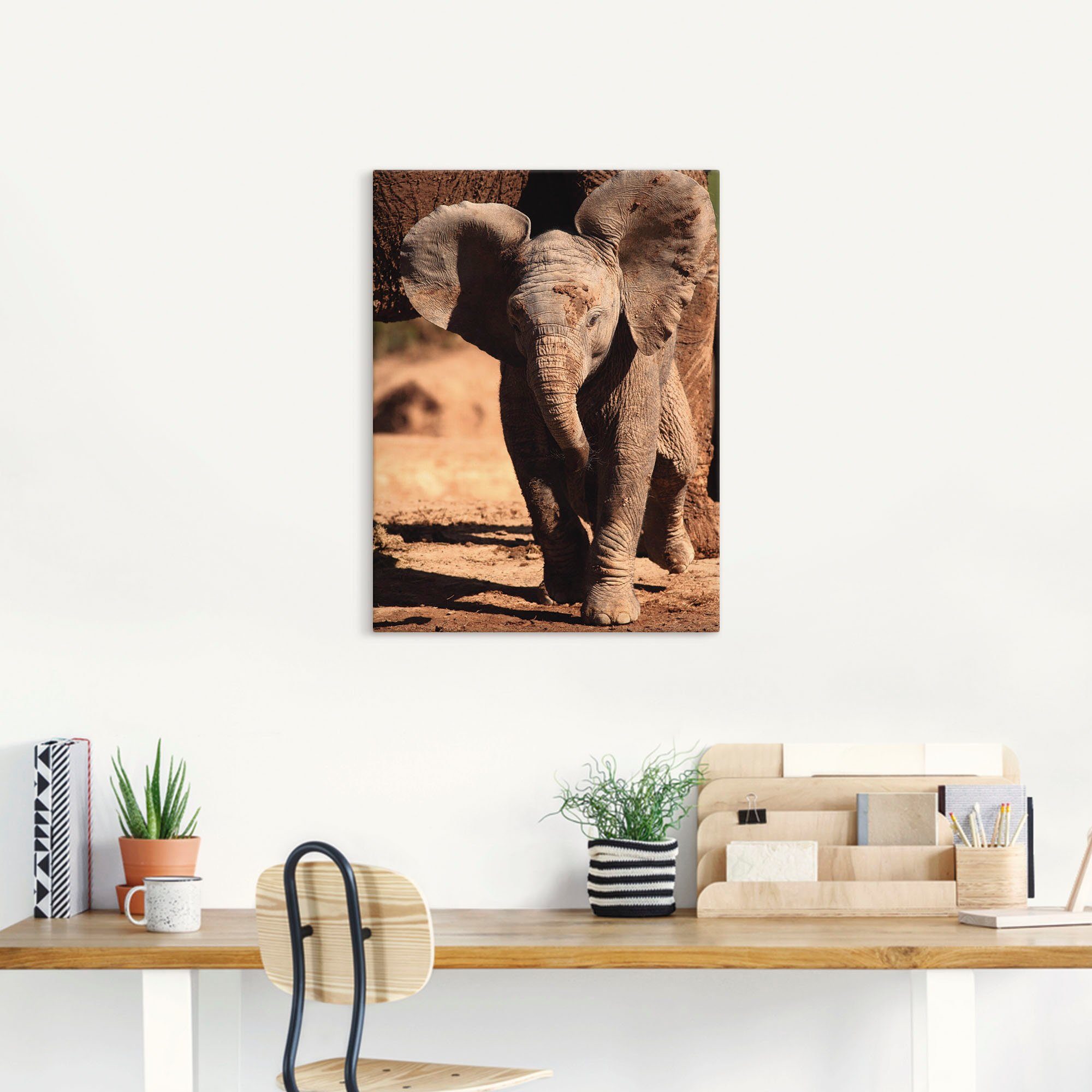 Artland Leinwandbild Elefantenbaby, Wildtiere (1 St), auf Holzrahmen gespannt