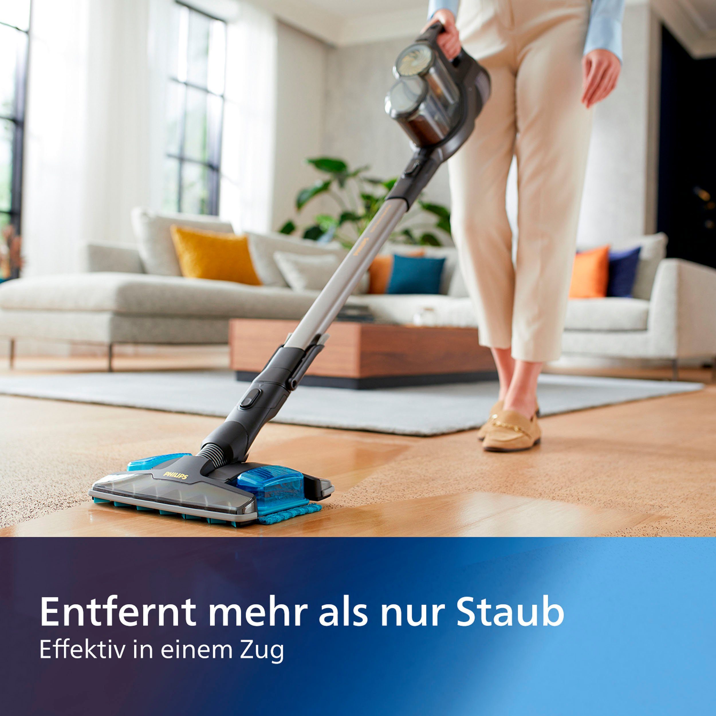 Nass-Trocken-Akkusauger Wischfunktion 80 SpeedPro Minuten Philips 360°-Saugdüse beutellos, und Aqua XC8347/01 Laufzeit, mit Max Plus,