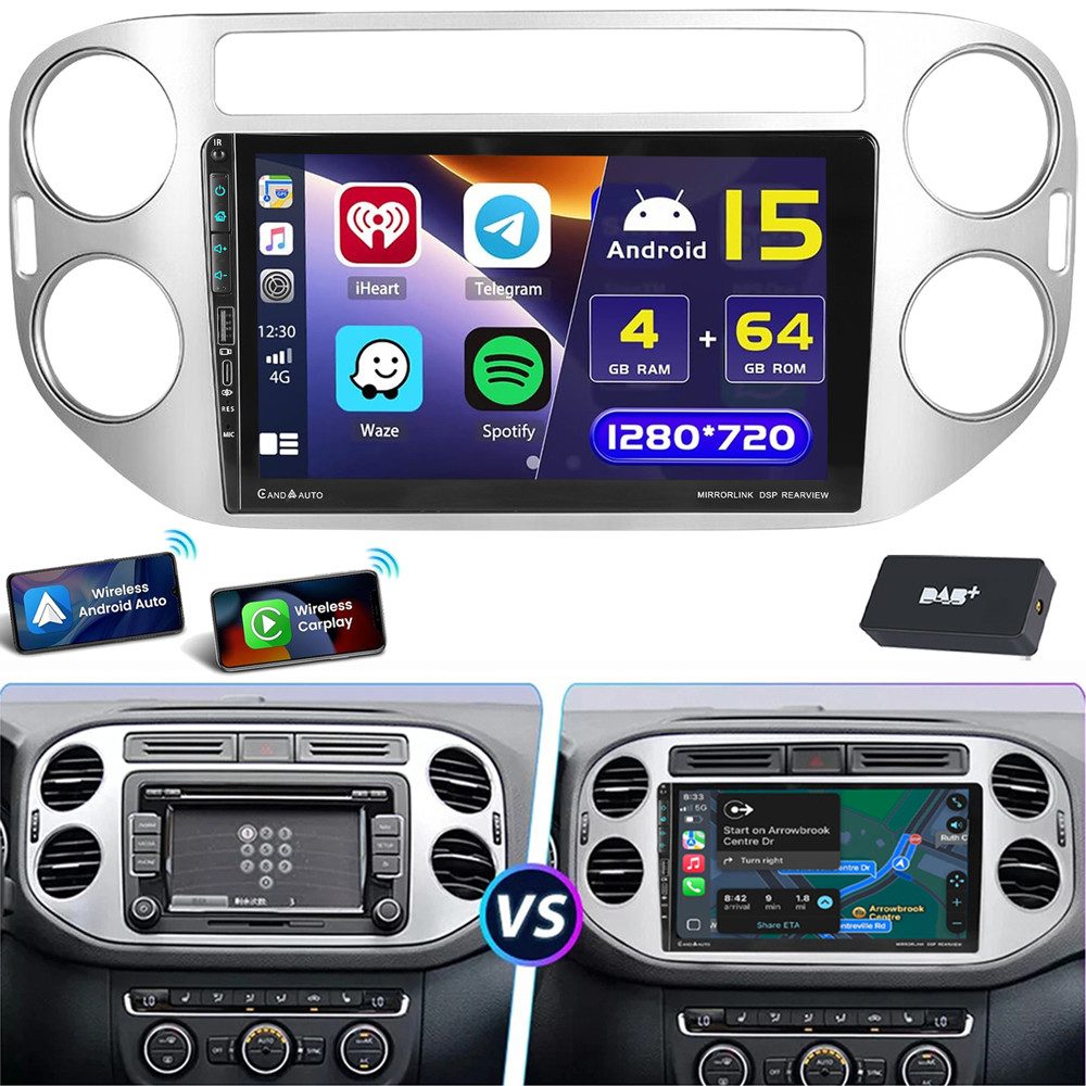 ESSGOO 9" Für VW Tiguan 5N 2010-2016 Type-C Double DIN Doppelknopf Autoradio (RDS, 4+64GB optional, Digitalradio (DAB), FM, AM, Apple Carplay Android Auto GPS Navi WIFI BT SWC EQ)