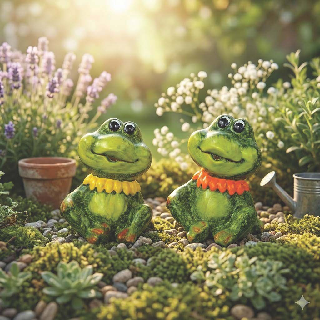 IKO Dekofigur Bringen Sie Leben in Ihr Zuhause: Das charmante Frosch-Duo mit Kragen (Set, 2 St., 2 tlg), Liebevolles Design, glänzender Ton, leuchtende Farben, handlich