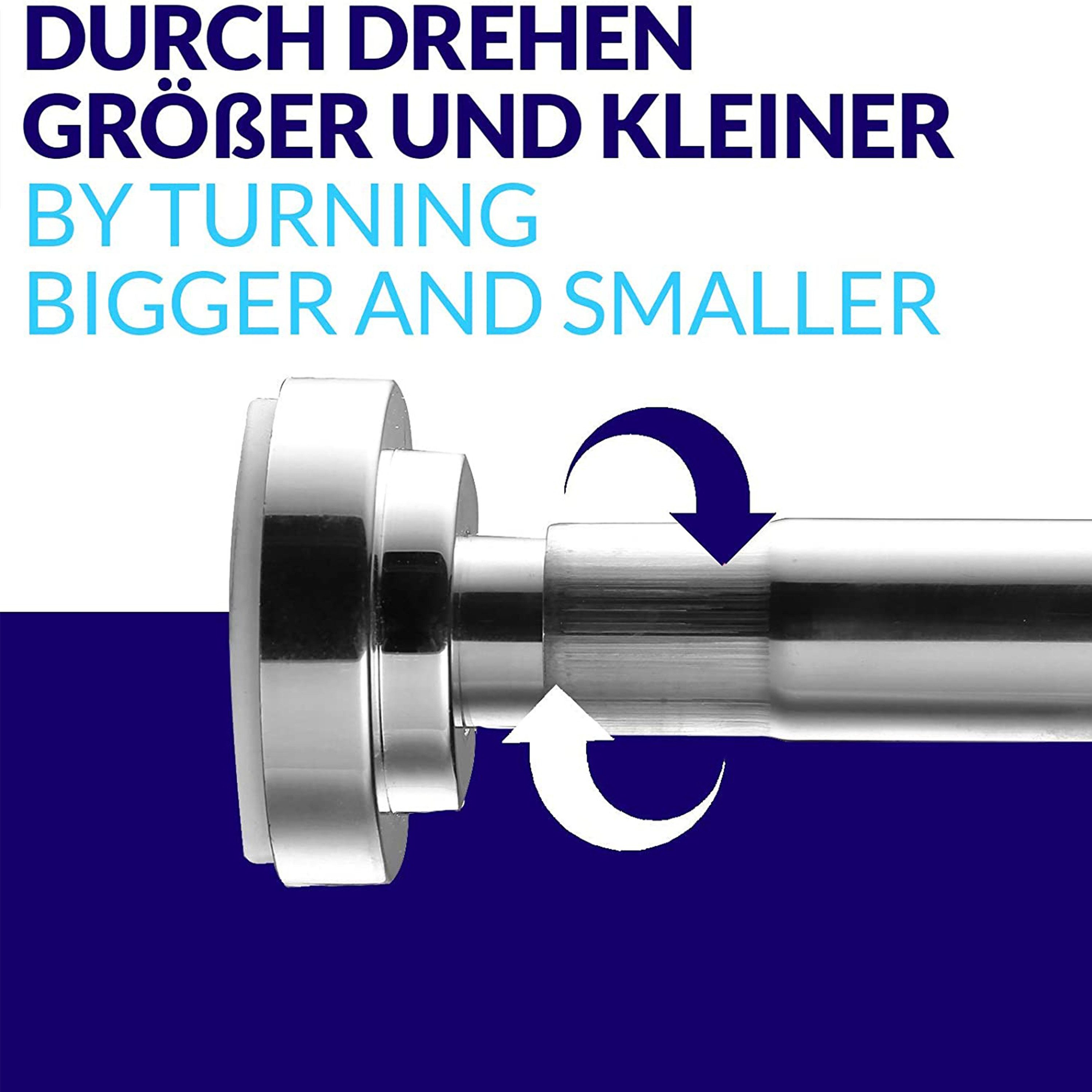Praknu Duschvorhangstange Duschvorhangstange ohne Bohren - Ausziehbar 80 bis 140cm, Ø 2 mm, 10-läufig, ausziehbar, Spannung Montage, Drehsystem, Edelstahl, 80 b – Bild 4 von 5