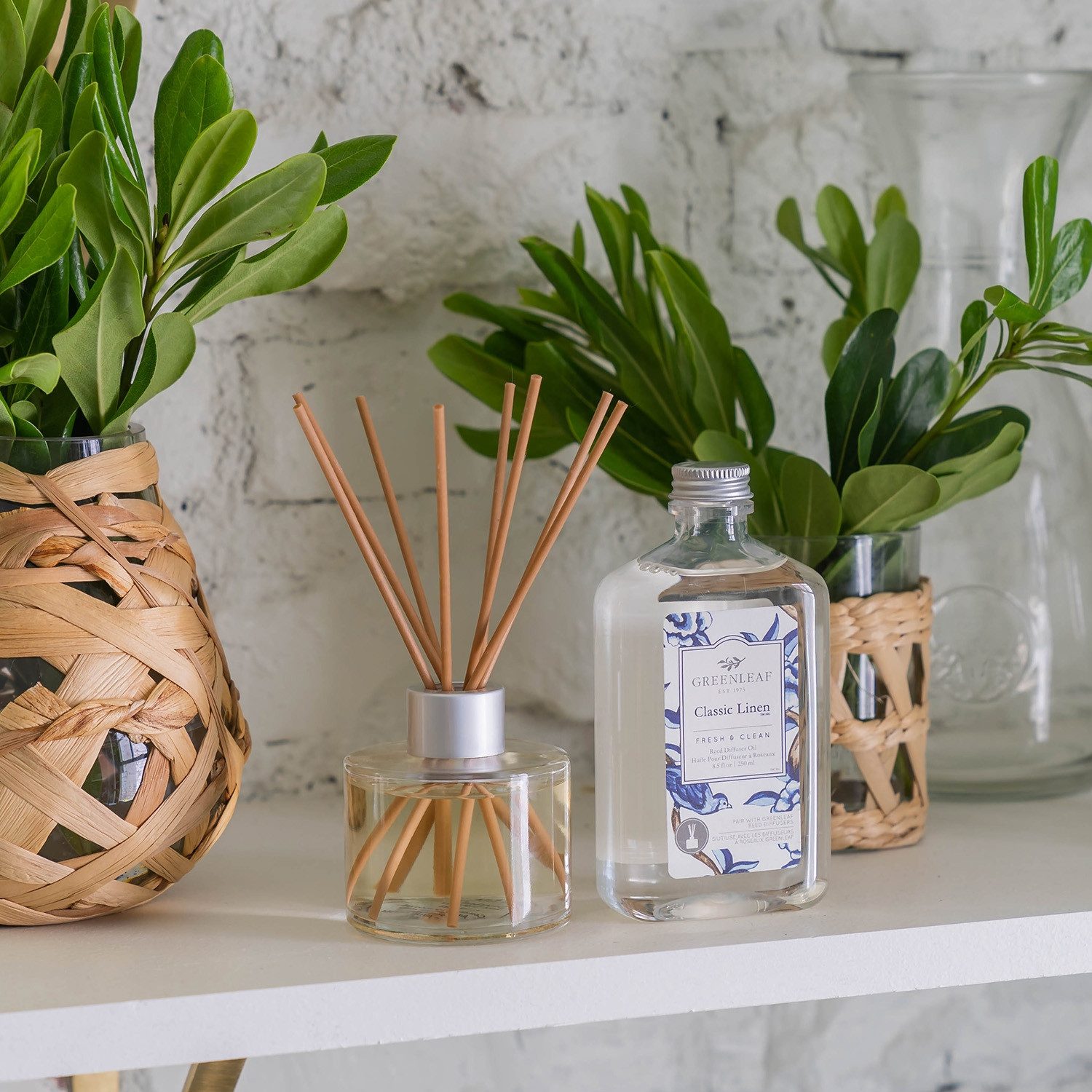 Greenleaf Raumduft Classic Linen 250 ml (1-St), Reed Diffuser Oil Nachfüller mit Peddigrohr Stäbchen