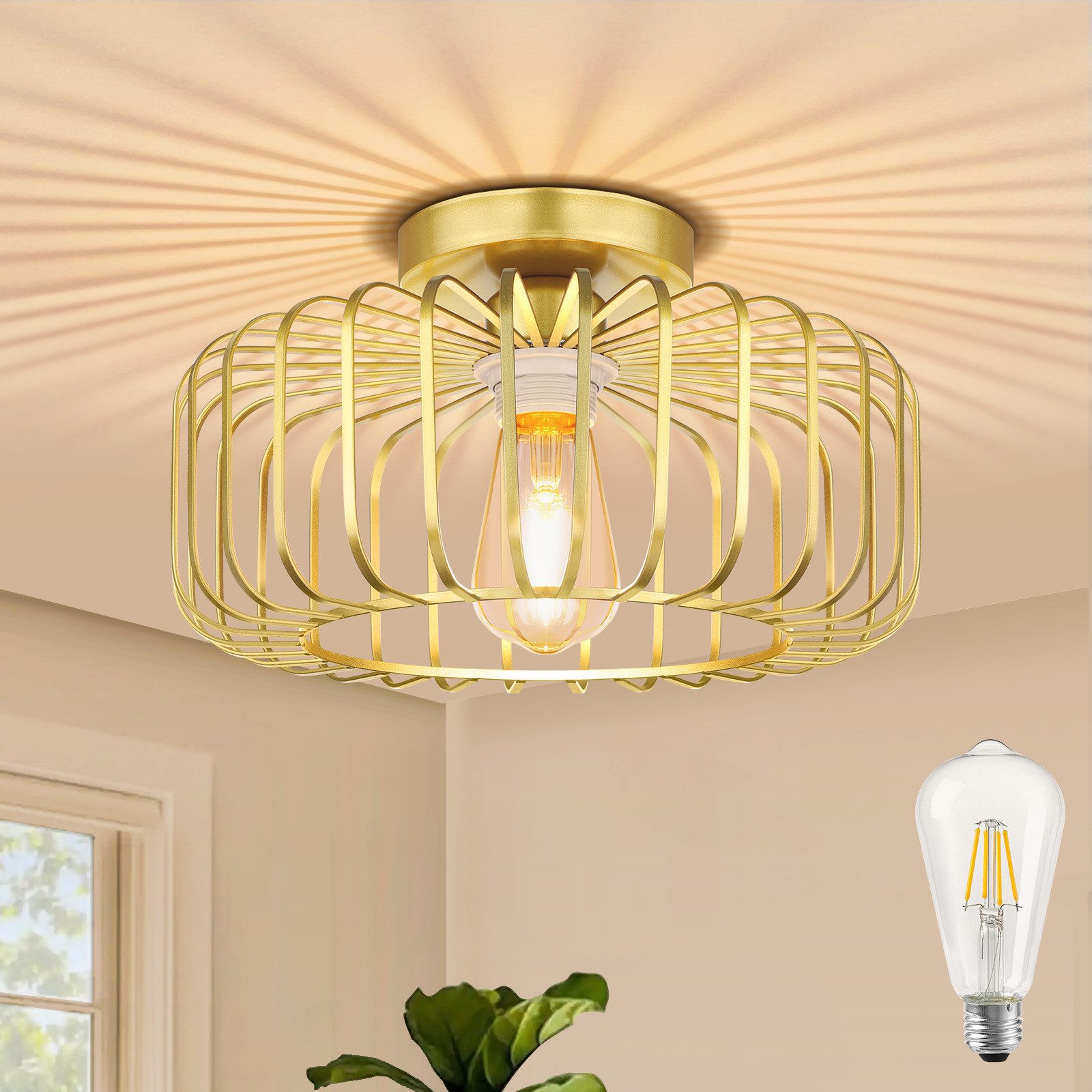 Deckenleuchte LED Deckenlampe aus Metall mit Glühbirne, E27-Fassung