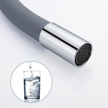 Auralum Küchenarmatur Wasserhahn mit 360° Flexibel Auslauf Spültischarmatur Mischbatterie Hellgrau Küche Armatur