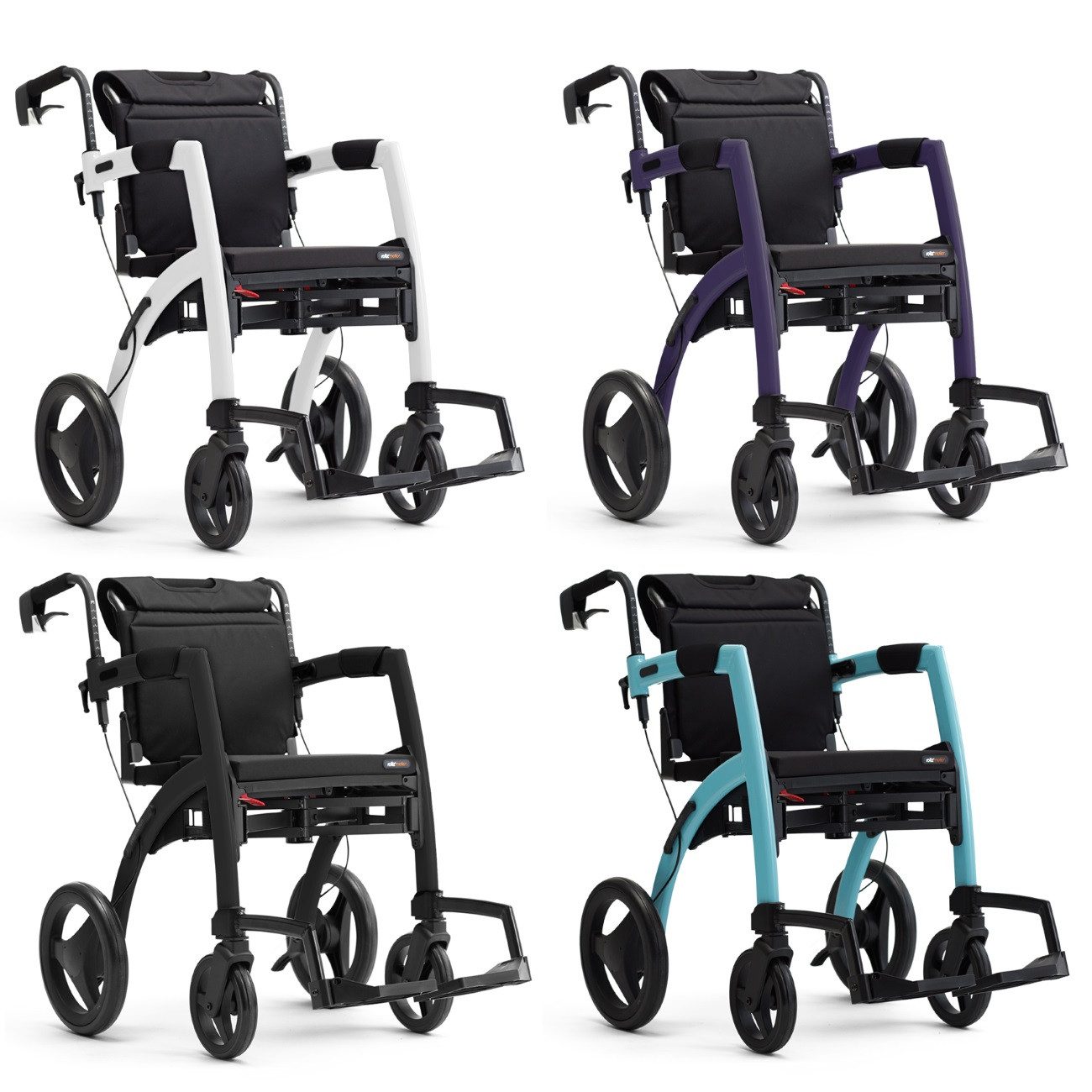 Rollz International Rollator Rollz Motion 2.1. faltbar - 2in1 Rollator & Rollstuhl, Ankipphilfe, Farbe: Pepple White