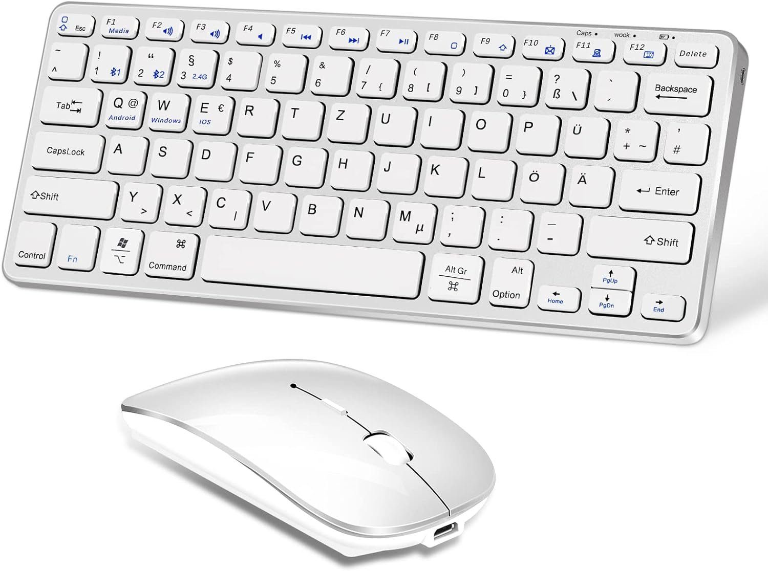 Jlab Kabellos, QWERTZ Bluetooth Tastatur- und Maus-Set, Mit Maus für MacBook/iPad/Tablet Kompakte Dünne Leise Wiederaufladbar